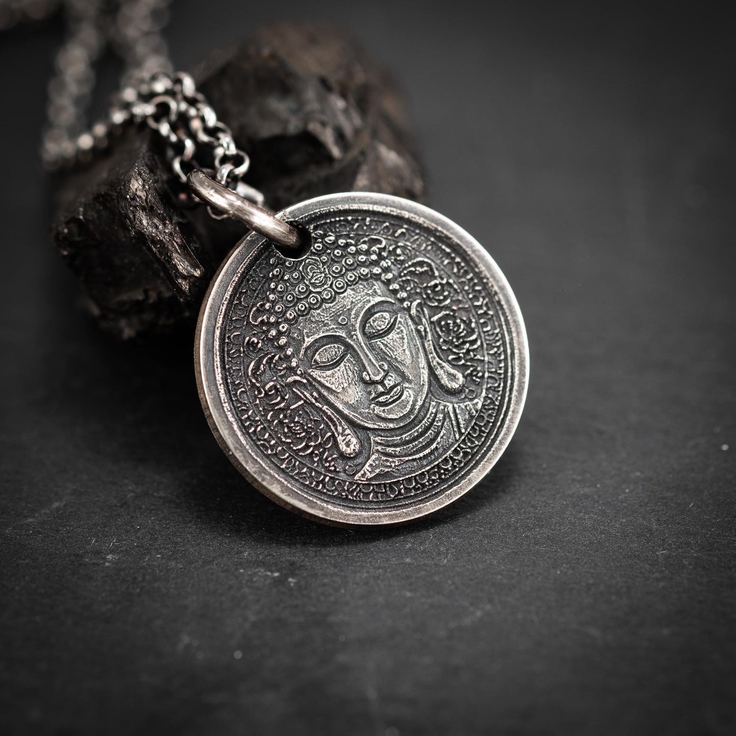 Sterling Silver Buddha Coin Pendant Necklace, Spiritual Meditation Anxiety relief Jewelry
