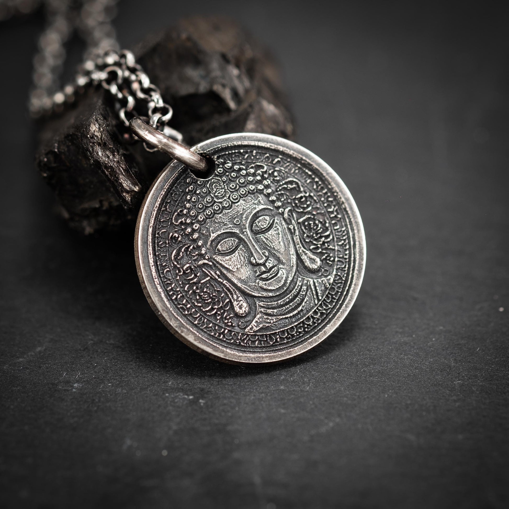 Sterling Silver Buddha Coin Pendant Necklace, Spiritual Meditation Anxiety relief Jewelry