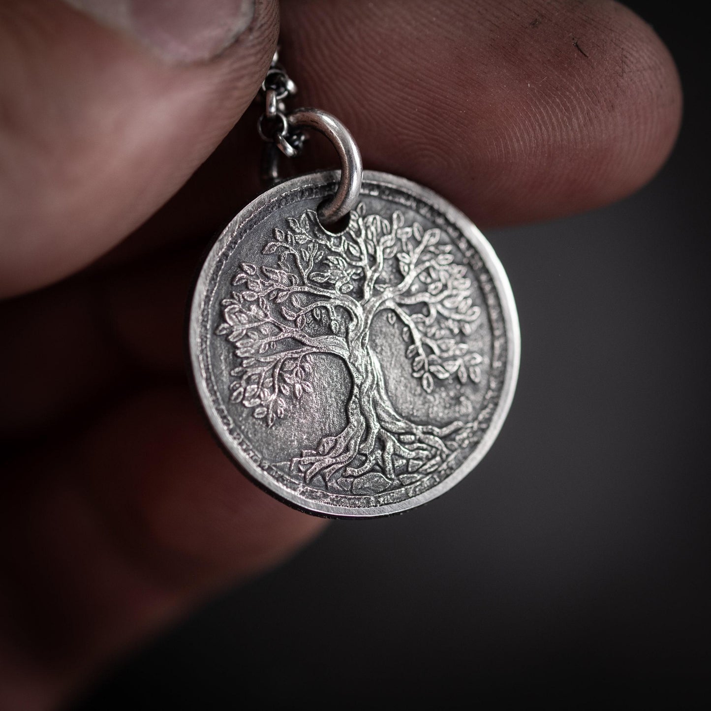 Silver Tree of Life pendant necklace, Unique mens jewelry, Personalized rustic coin necklace, men gift