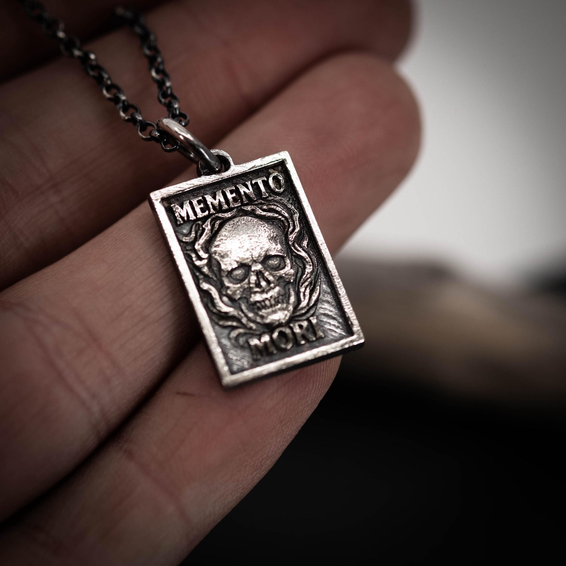 Memento Mori Mens Necklace, Silver Skull Pendant, Memento Vivere Jewelry, Amor Fati Charm, Stoic Chain, Coin Birthday Gift Him and Gift Her