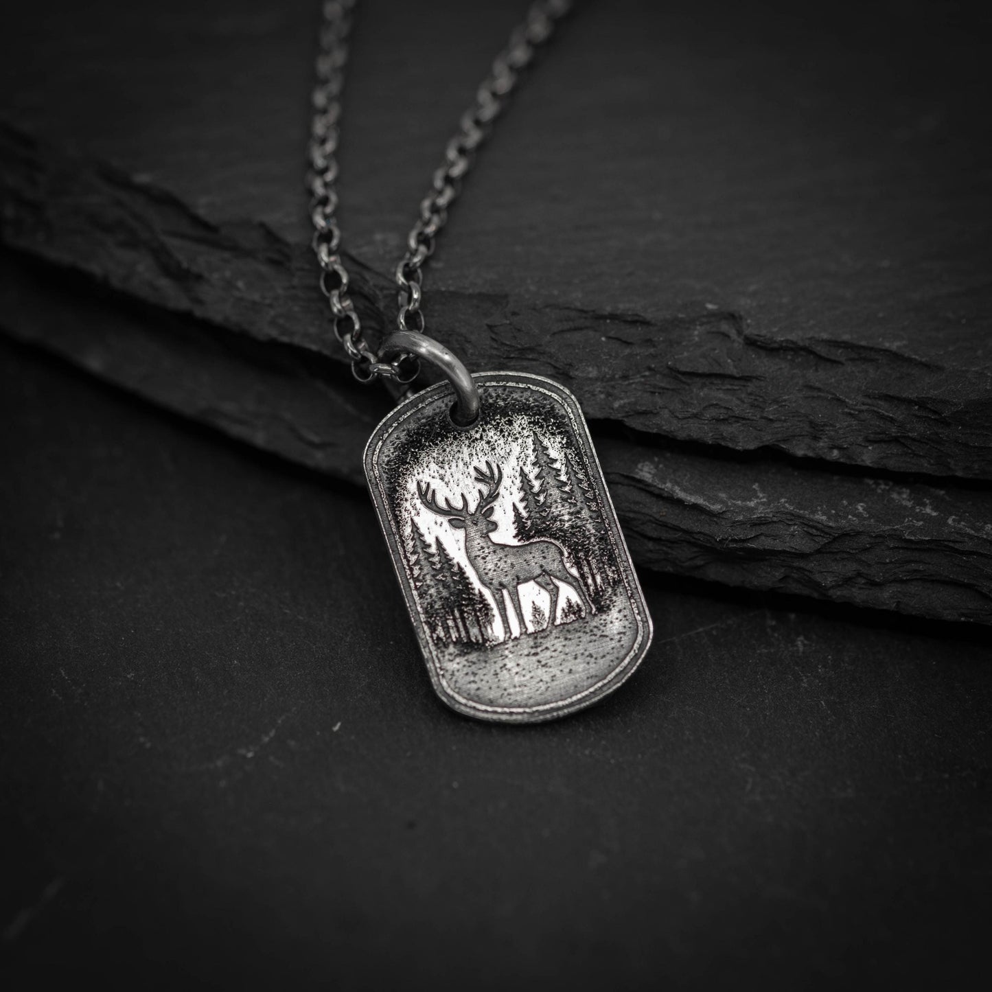 Deer in the forest nature silver Necklace, Nature Outdoor adventure handmade jewelry, mens necklace, Personalized engraved Travel gift