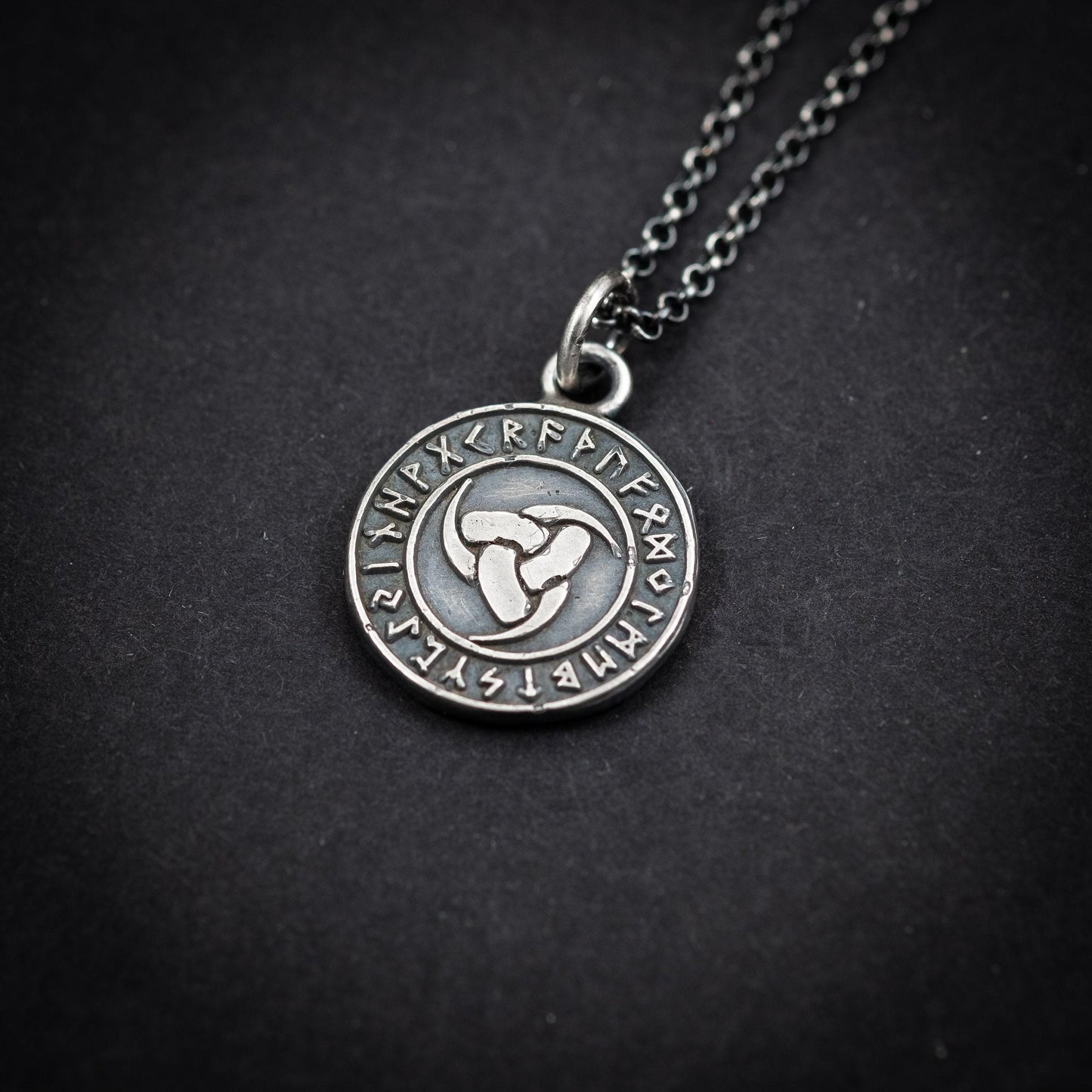 Viking Silver Triple horn of Odin pendant necklace, Oxidized Mens Silver norse jewelry, Rune necklace for men, mens gift, norse mythology