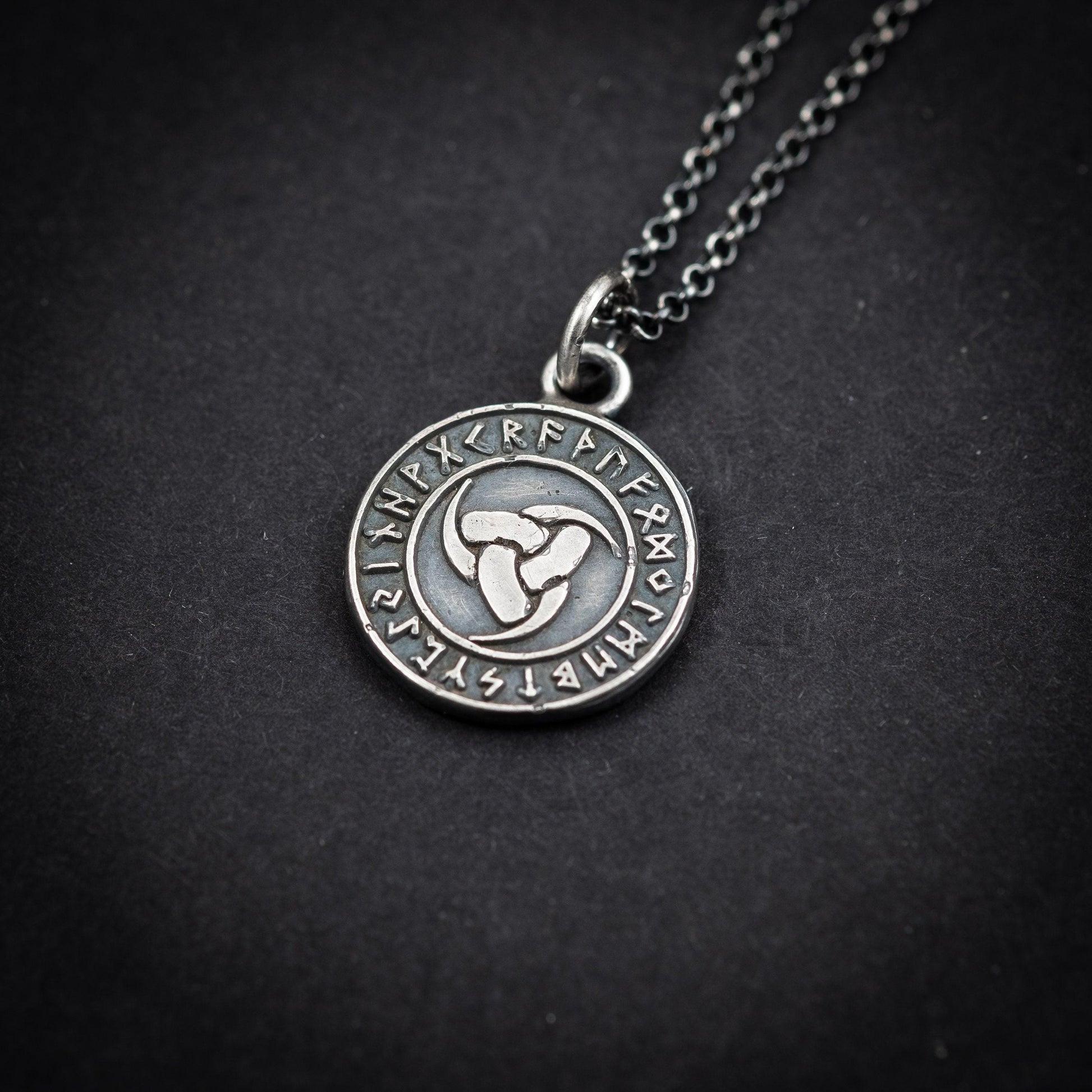 Viking Silver Triple horn of Odin pendant necklace, Oxidized Mens Silver norse jewelry, Rune necklace for men, mens gift, norse mythology