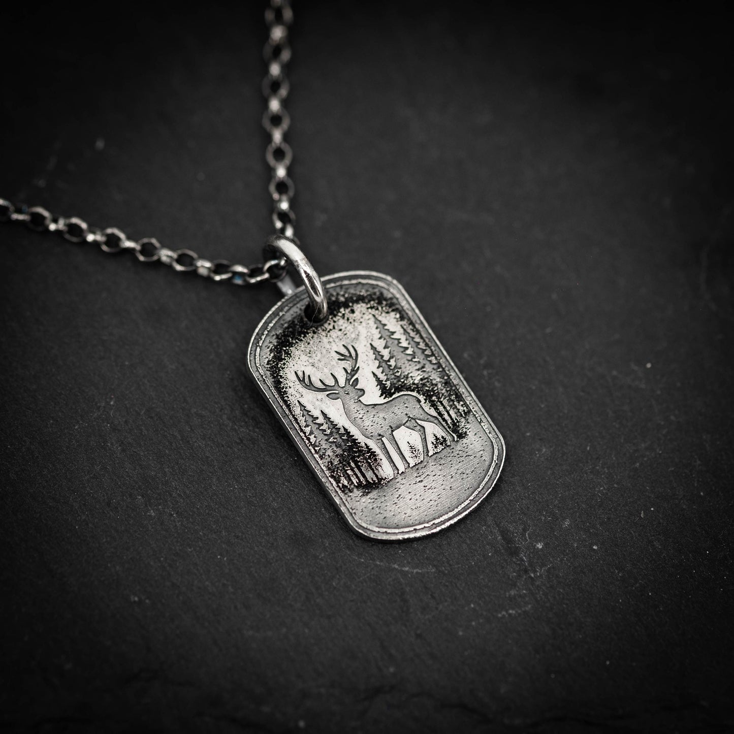 Deer in the forest nature silver Necklace, Nature Outdoor adventure handmade jewelry, mens necklace, Personalized engraved Travel gift