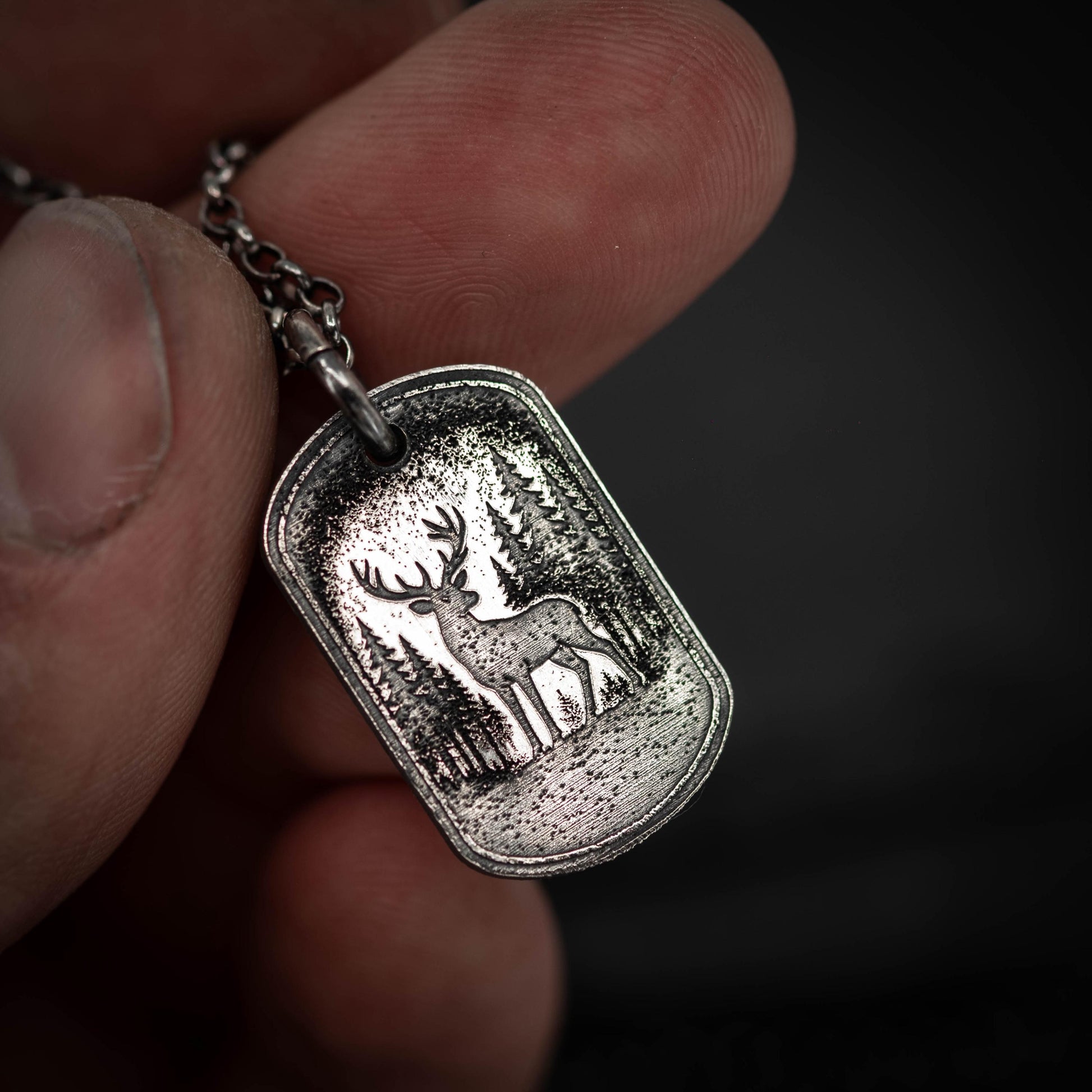 Deer in the forest nature silver Necklace, Nature Outdoor adventure handmade jewelry, mens necklace, Personalized engraved Travel gift