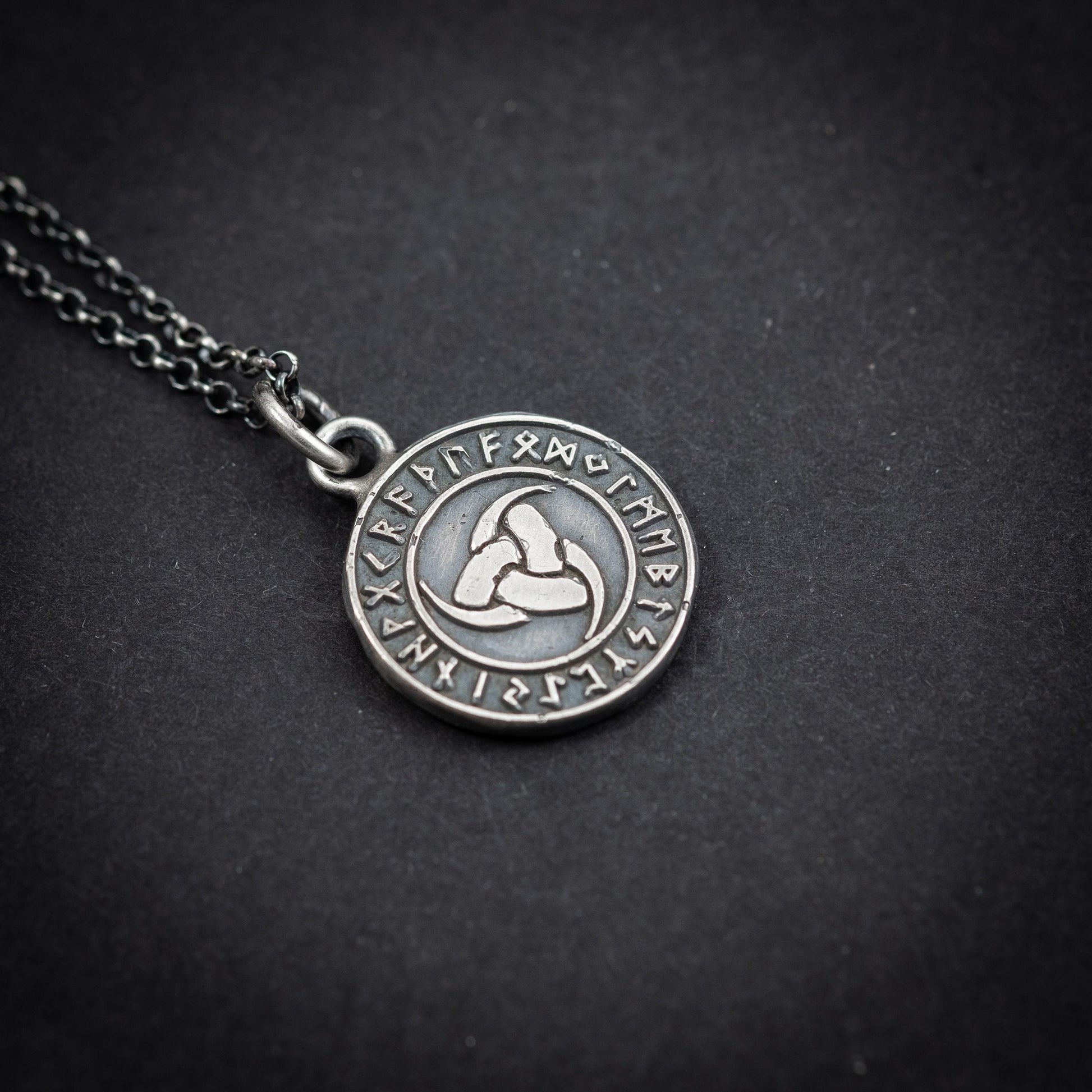 Viking Silver Triple horn of Odin pendant necklace, Oxidized Mens Silver norse jewelry, Rune necklace for men, mens gift, norse mythology