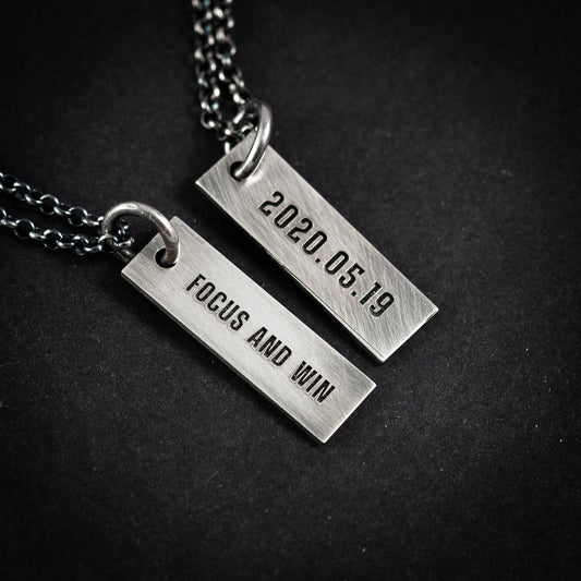 Personalized Engraved Silver Necklace for Men, Custom Name Pendant, Handmade Rustic Jewelry, Unique Gift for Him