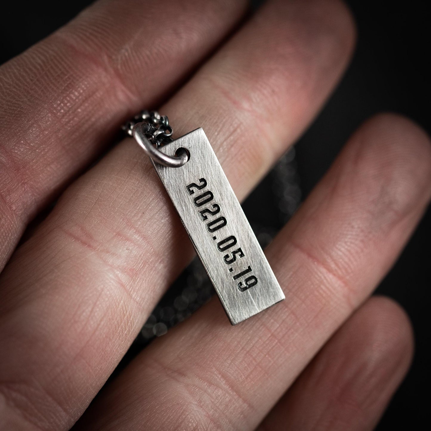 Personalized Engraved Silver Necklace for Men, Custom Name Pendant, Handmade Rustic Jewelry, Unique Gift for Him