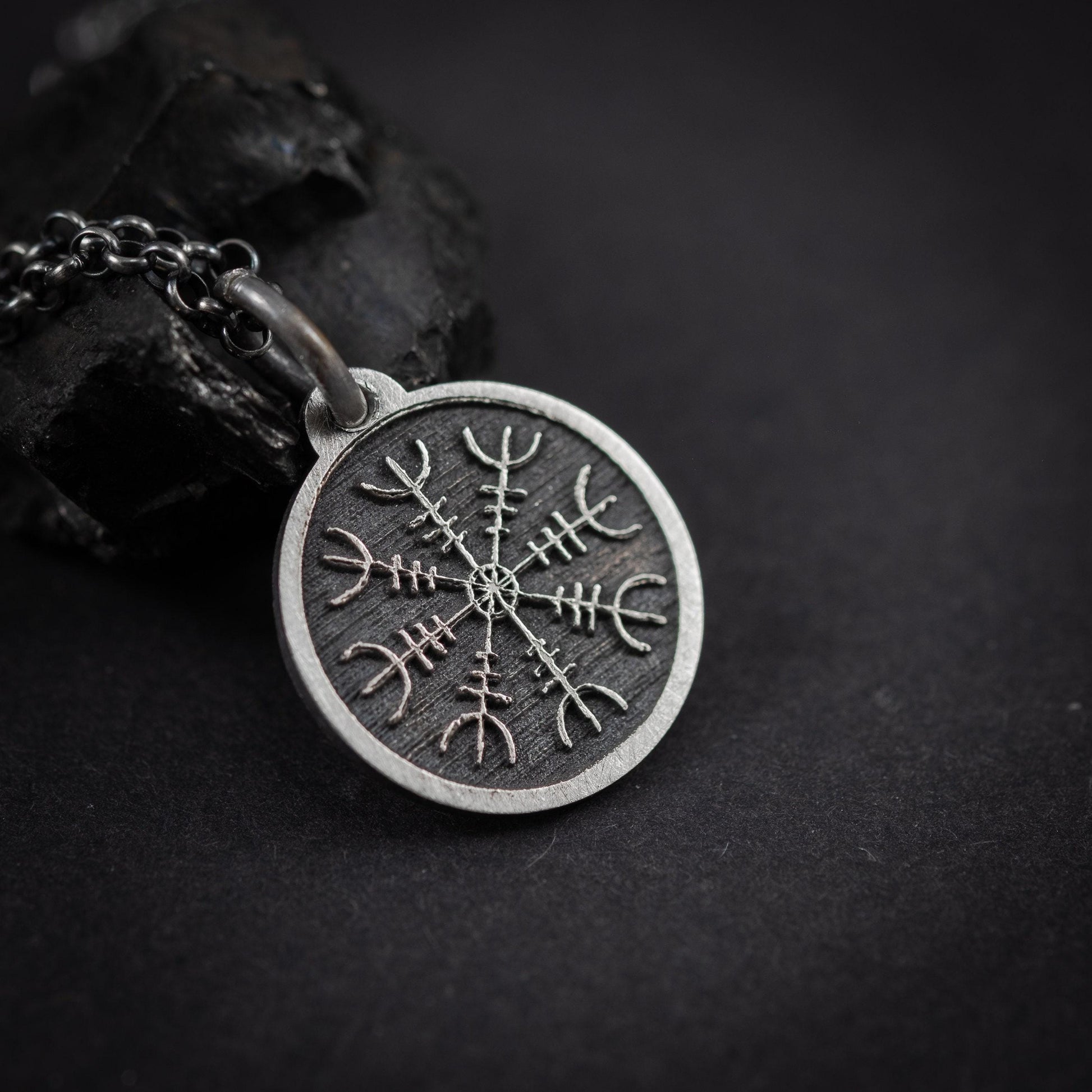 Mens Silver Viking The Helm of Awe Protection necklace, Engraved silver Personalized viking jewelry, Oxidized rustic necklace, norse jewelry