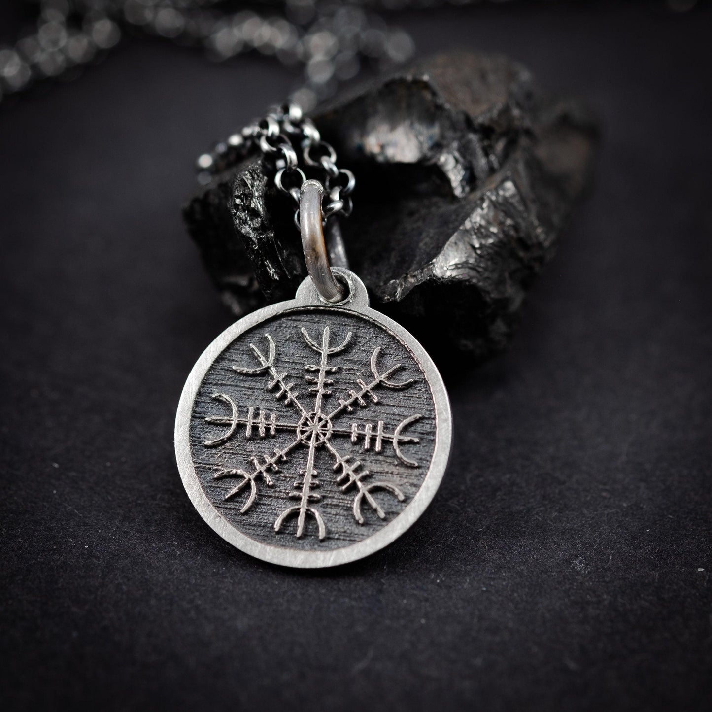 Mens Silver Viking The Helm of Awe Protection necklace, Engraved silver Personalized viking jewelry, Oxidized rustic necklace, norse jewelry
