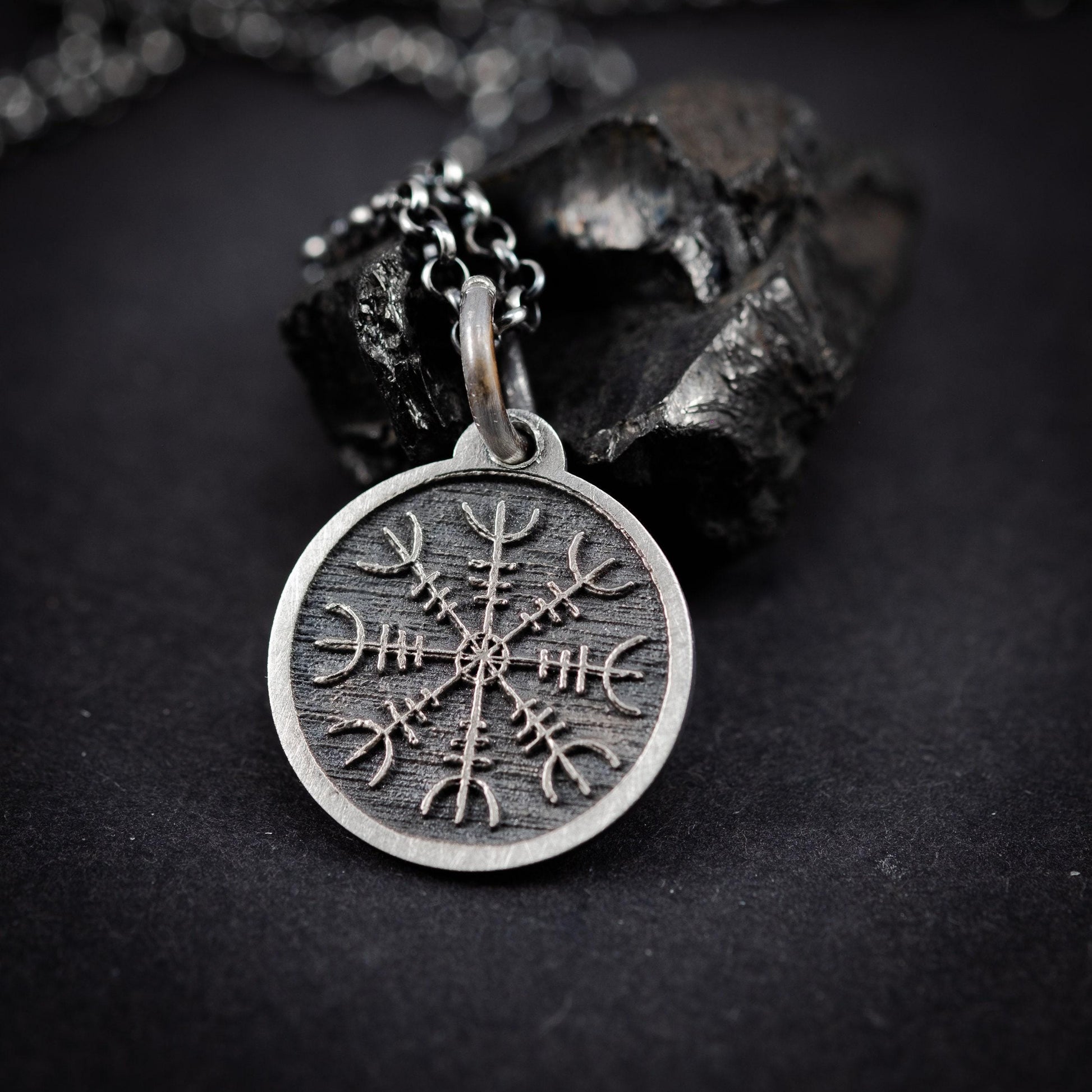 Mens Silver Viking The Helm of Awe Protection necklace, Engraved silver Personalized viking jewelry, Oxidized rustic necklace, norse jewelry