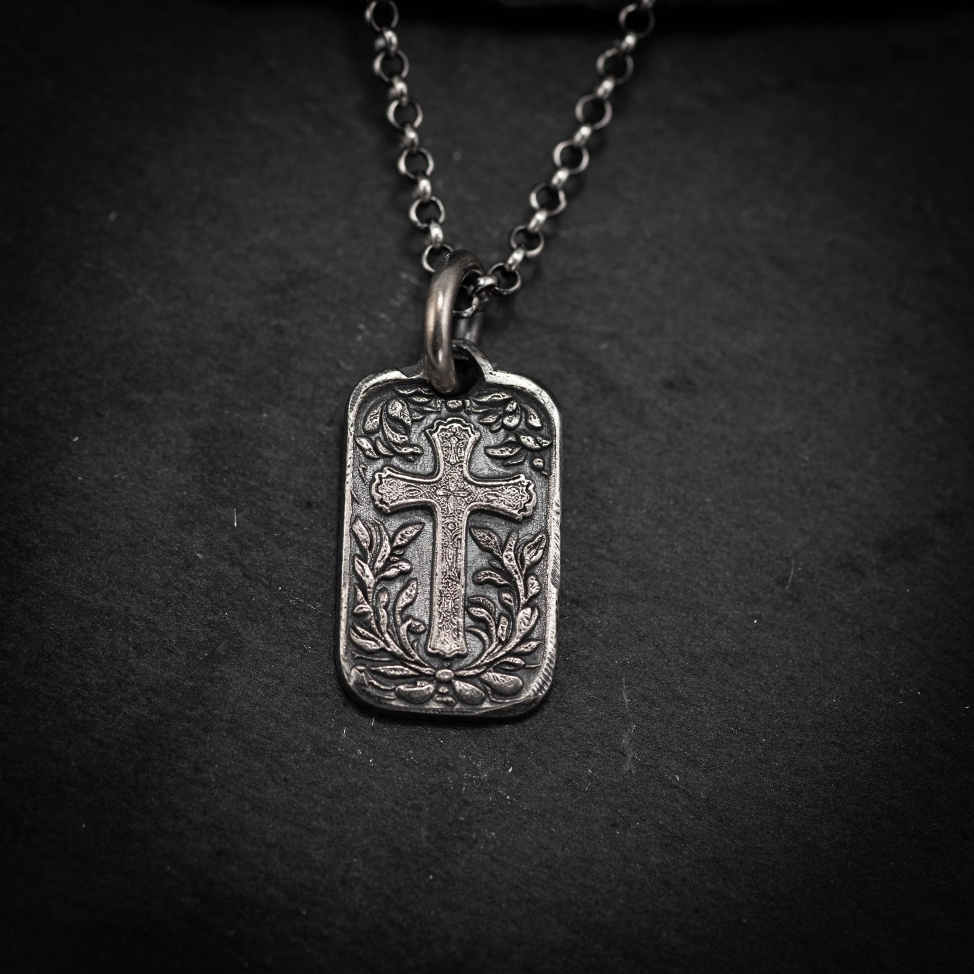 Rustic Silver Cross Pendant Necklace, Christian Faith Jewelry, Handmade Religious Necklace, Unique Gift for Men
