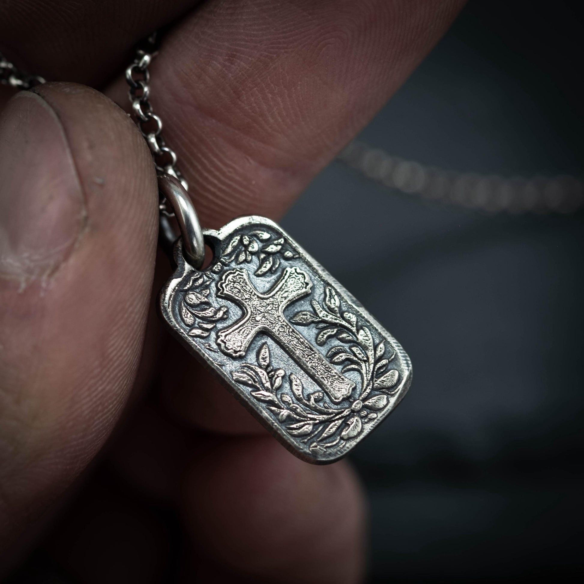 Rustic Silver Cross Pendant Necklace, Christian Faith Jewelry, Handmade Religious Necklace, Unique Gift for Men