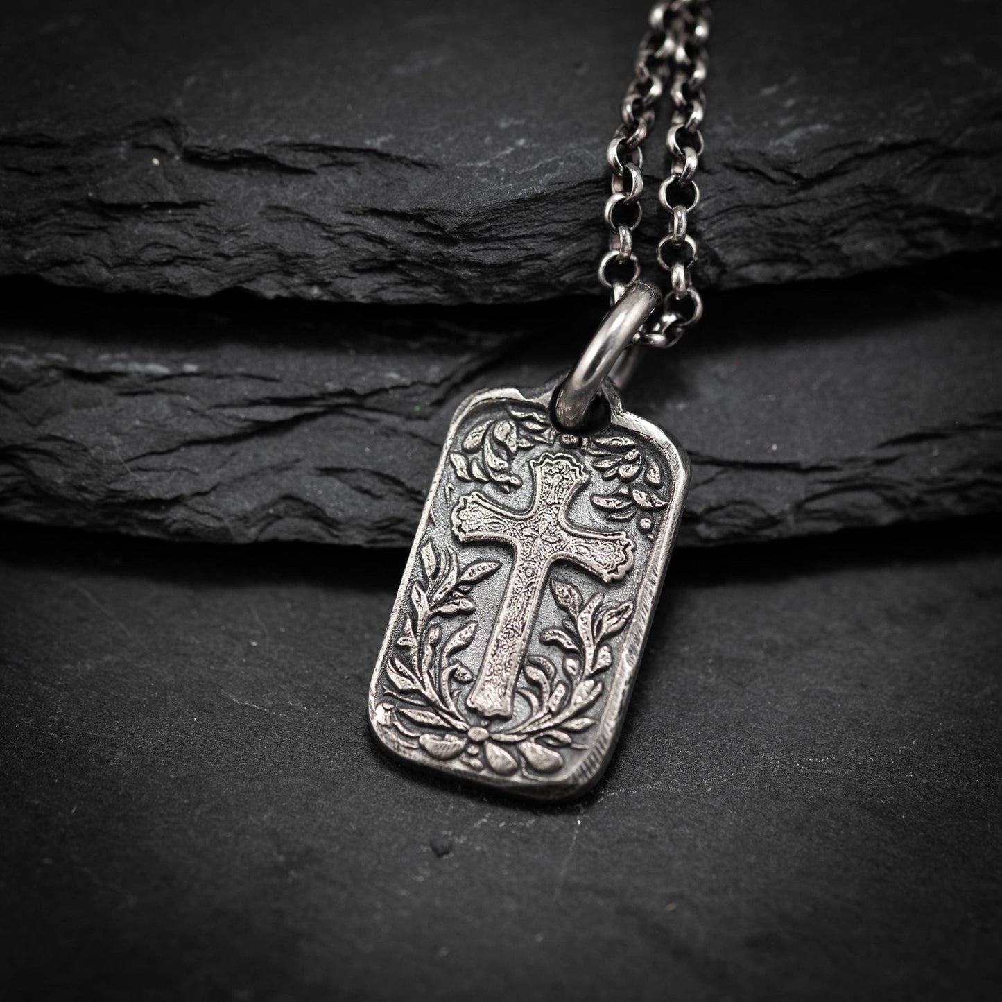 Rustic Silver Cross Pendant Necklace, Christian Faith Jewelry, Handmade Religious Necklace, Unique Gift for Men