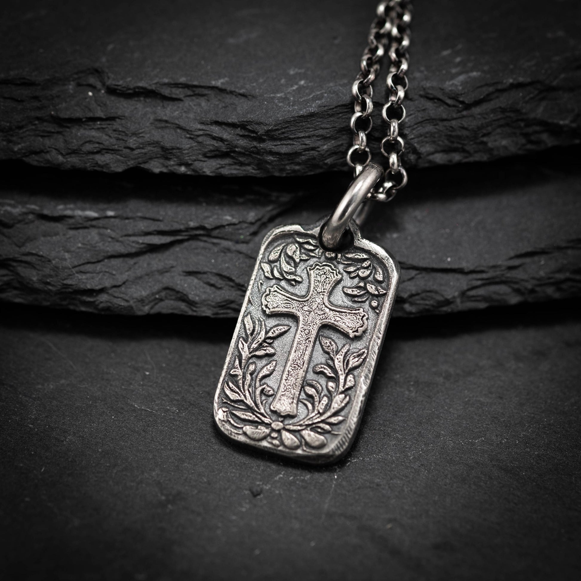 Rustic Silver Cross Pendant Necklace, Christian Faith Jewelry, Handmade Religious Necklace, Unique Gift for Men