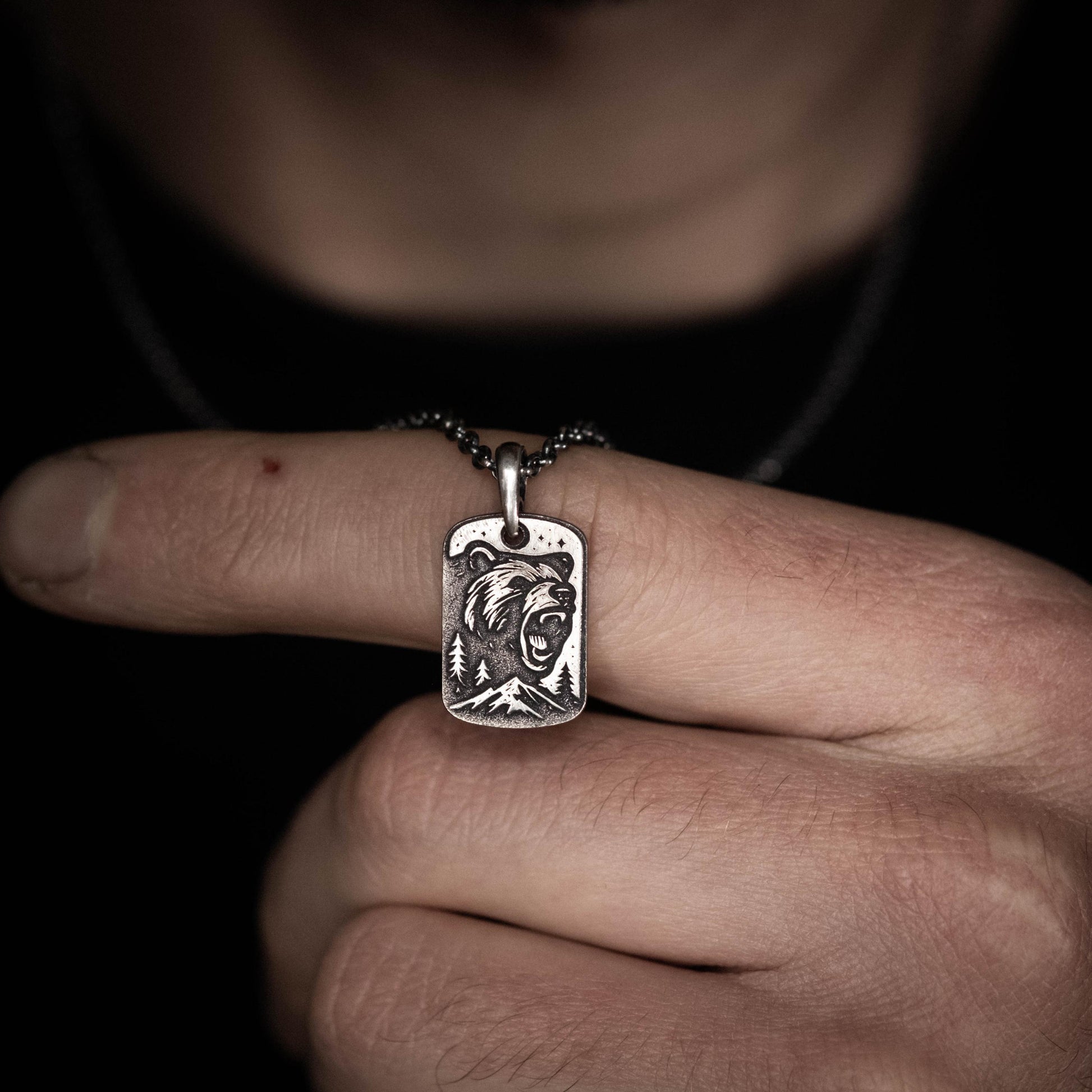 Personalized Bear Silver Pendant Necklace – Engraved Wildlife Pendant, Nature Gift for Him