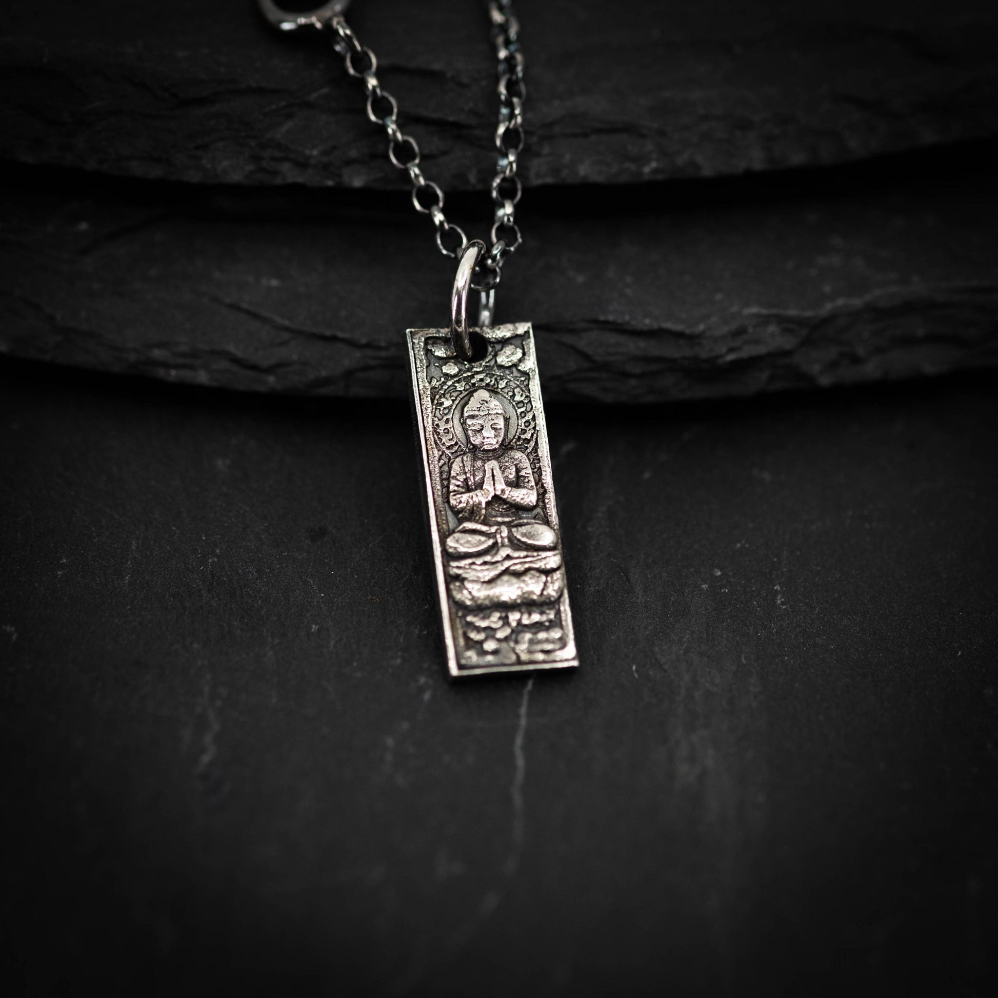 Silver Rustic Buddha Meditation Necklace, Buddhist Yoga Handmade Spiritual Jewelry, Mindfulness Gift for Him, Anxiety Relief