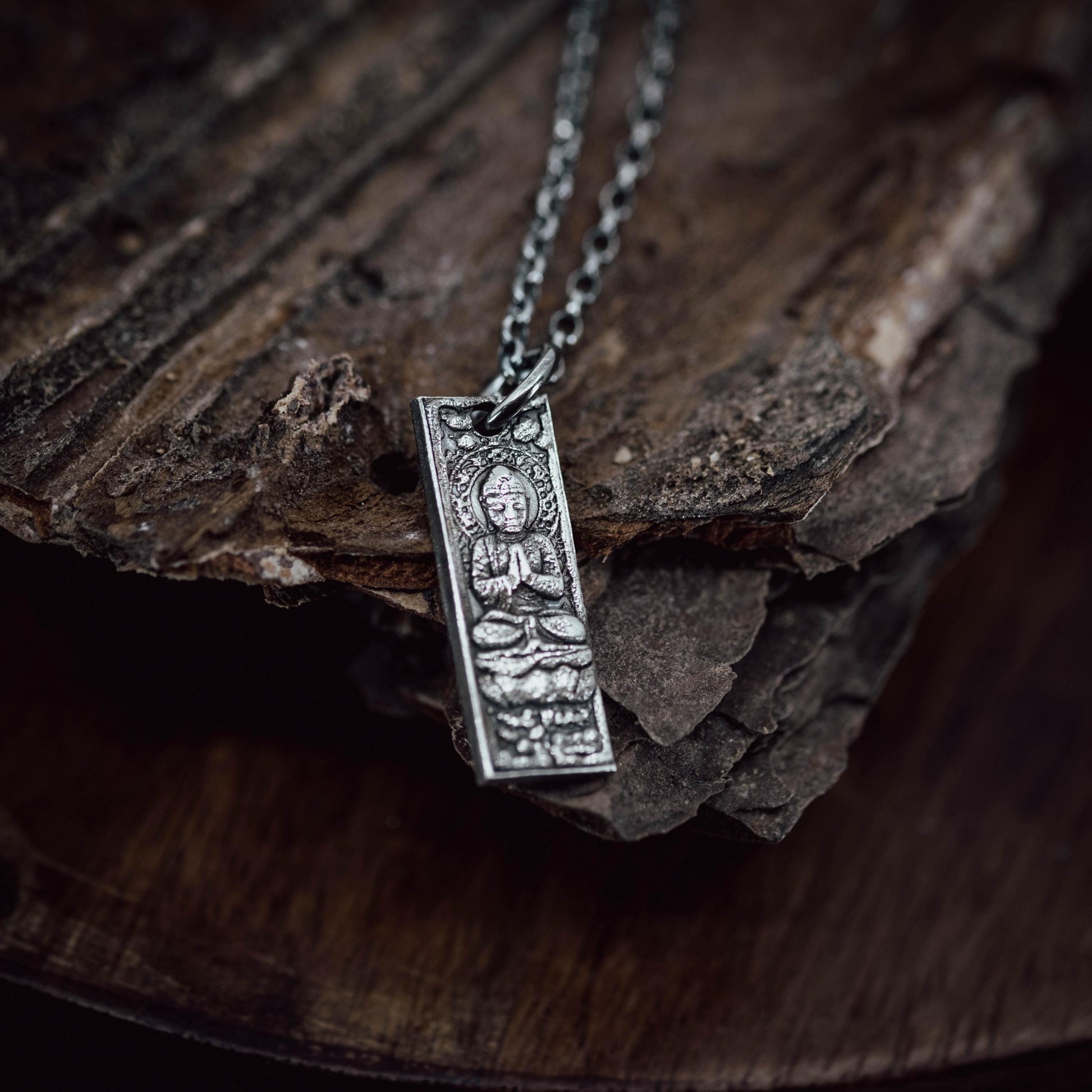 Silver Rustic Buddha Meditation Necklace, Buddhist Yoga Handmade Spiritual Jewelry, Mindfulness Gift for Him, Anxiety Relief