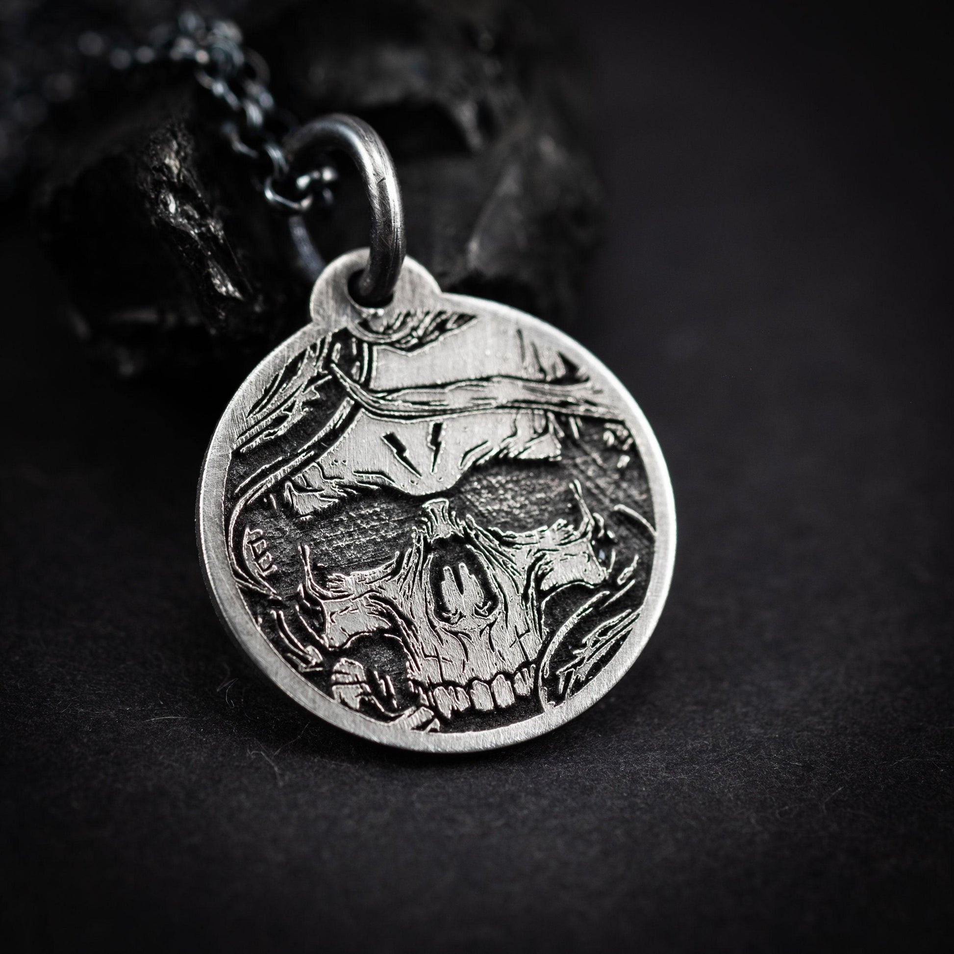 Sterling Silver Memento Mori Coin Necklace. Skull Jewelry, Taphophile Gift, Memento Mori Jewelry, Halloween Gift, mens necklace.