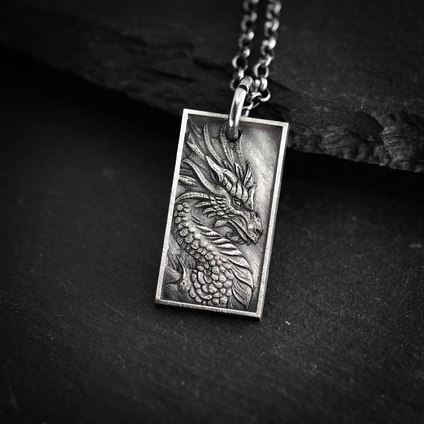 Dragon Mens Necklace in Sterling Silver – Handmade Pendant, Mythical Talisman Jewelry for Men