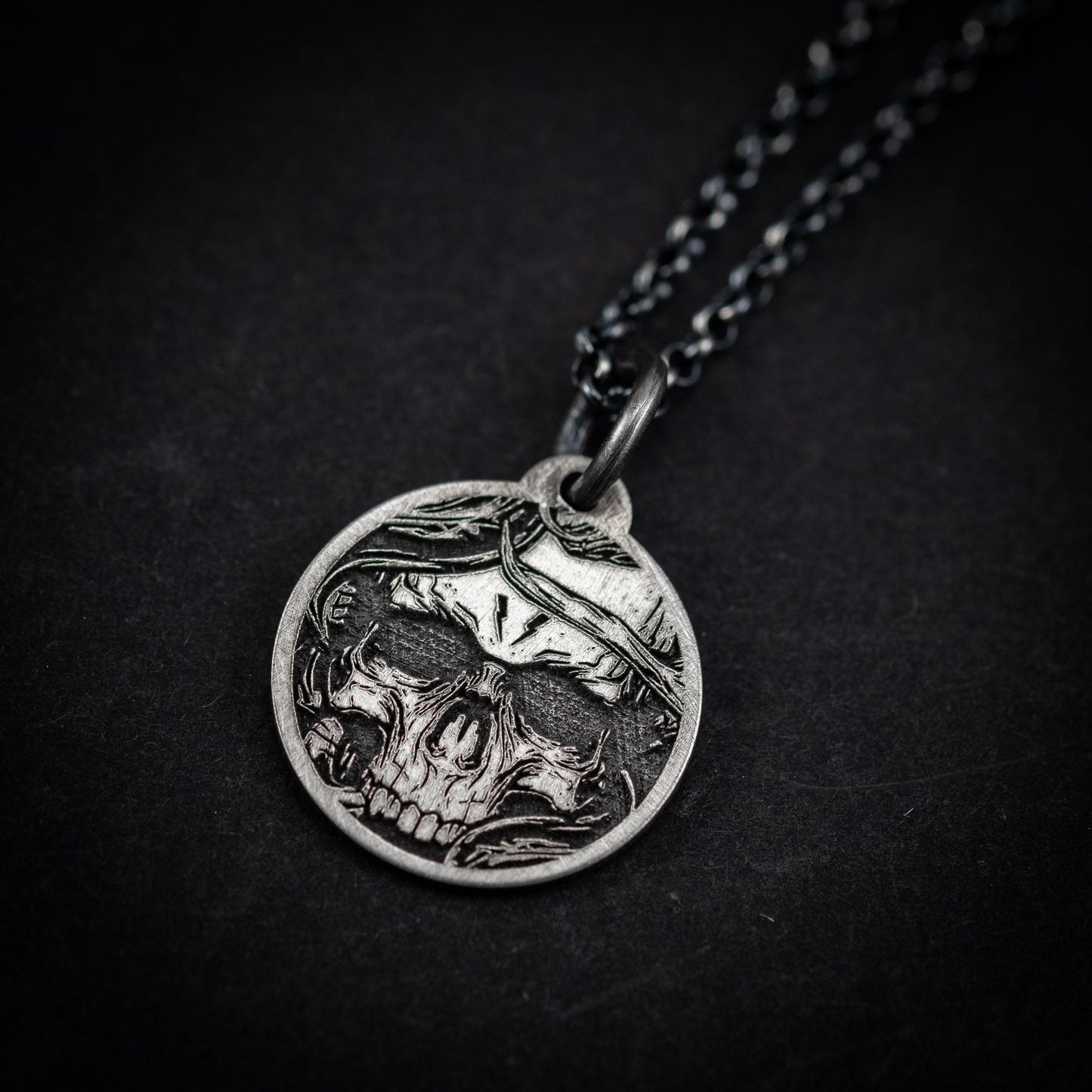 Sterling Silver Memento Mori Coin Necklace. Skull Jewelry, Taphophile Gift, Memento Mori Jewelry, Halloween Gift, mens necklace.