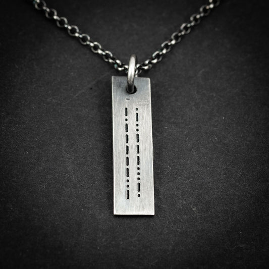 Morse Code necklace, engraved personalized custom pendant, handmade Jewelry, Mens minimalist gift for him, gift for men, unique gifts