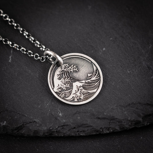 Sterling silver Ocean Wave Pendant Necklace, mens Wave Necklace, Beach Jewelry, Surfing Necklace, Ocean Lover Gift, Tsunami Necklace