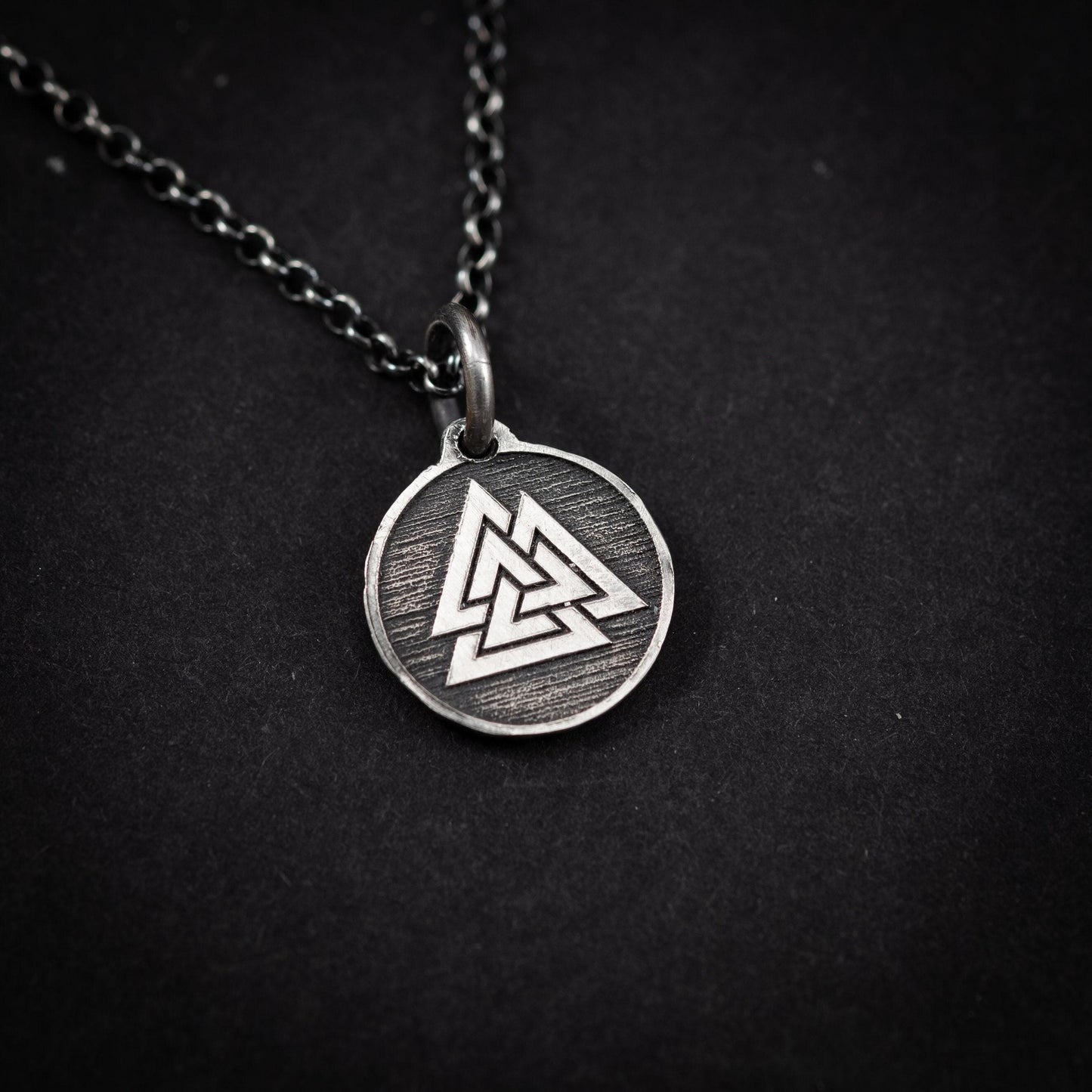 Silver Valknut Viking mens necklace, Unique viking jewelry, Oxidized rustic necklace, norse jewelry, mens gift