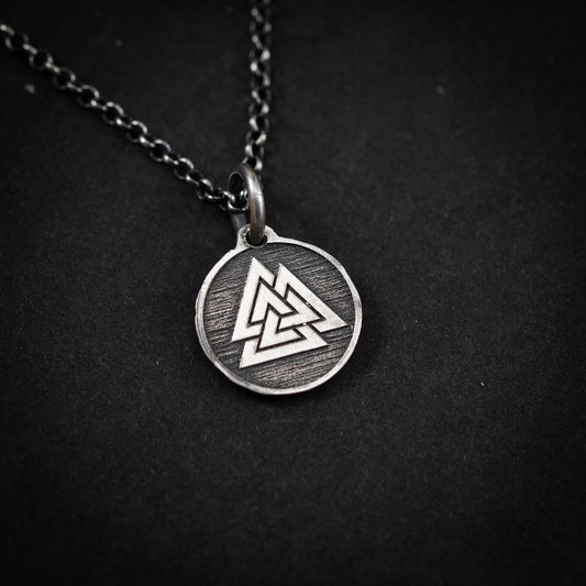 Silver Valknut Viking mens necklace, Unique viking jewelry, Oxidized rustic necklace, norse jewelry, mens gift