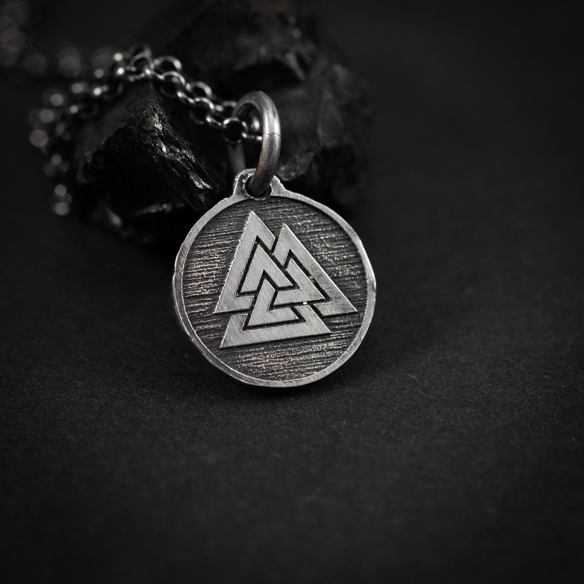 Silver Valknut Viking mens necklace, Unique viking jewelry, Oxidized rustic necklace, norse jewelry, mens gift
