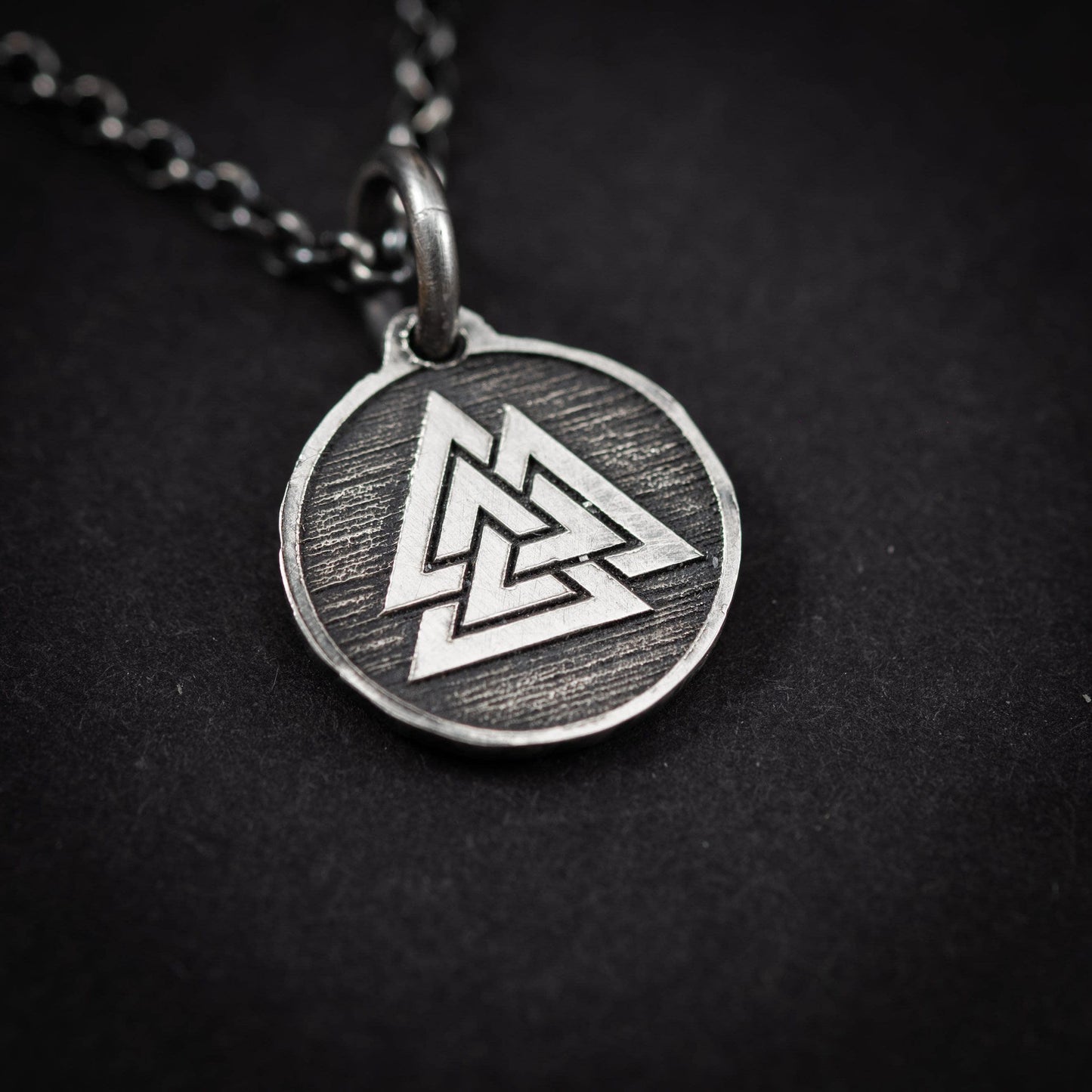 Silver Valknut Viking mens necklace, Unique viking jewelry, Oxidized rustic necklace, norse jewelry, mens gift