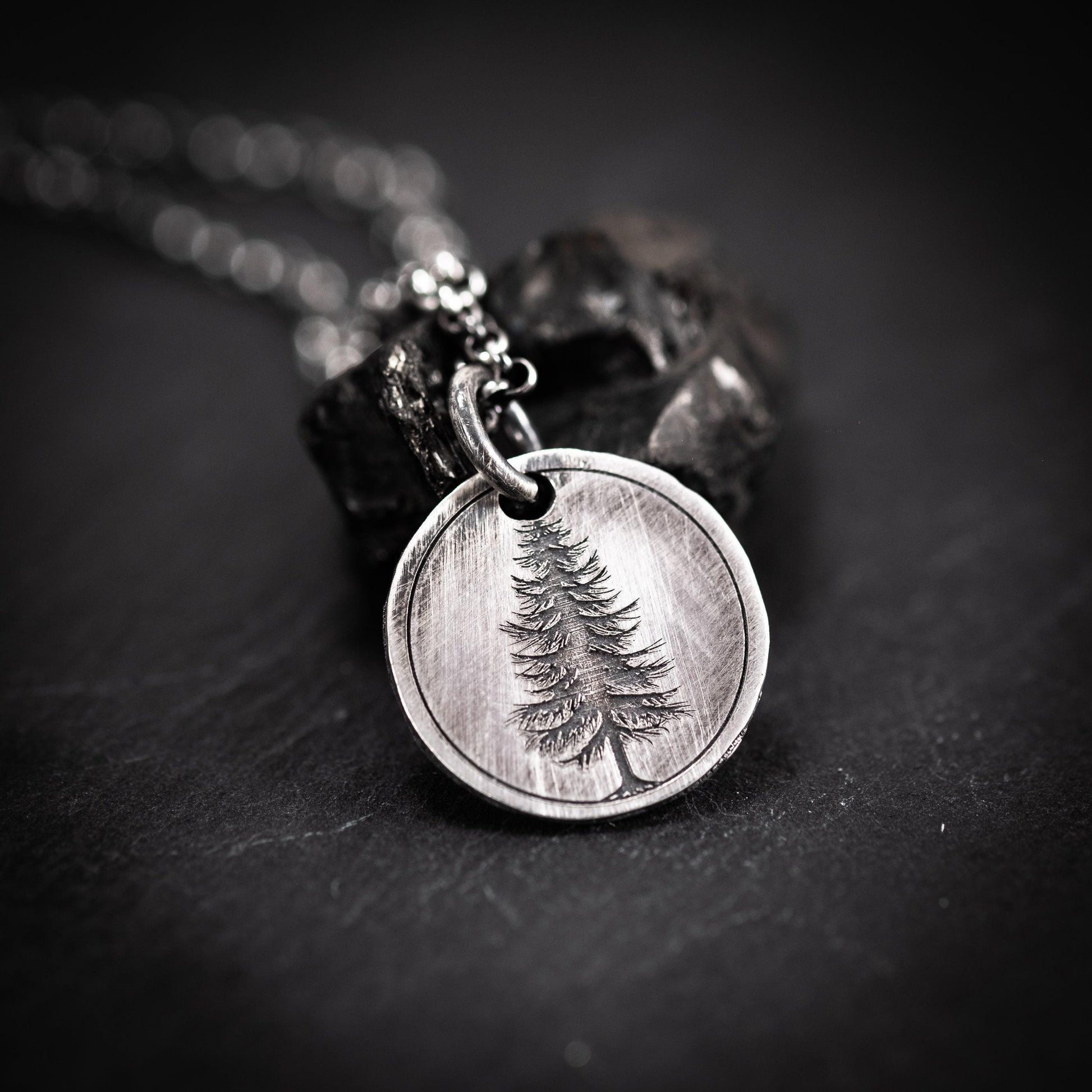 Silver Pine Tree pendant necklace, Personalized forest nature jewelry, engraved necklace, gift for her, mens necklace