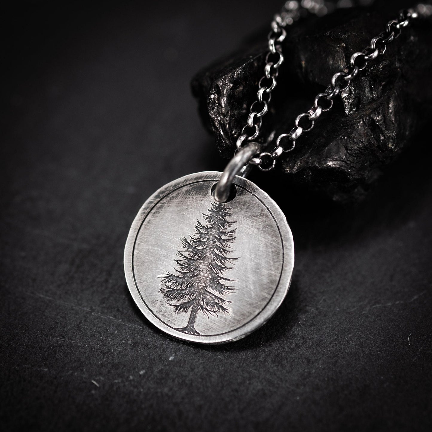 Silver Pine Tree pendant necklace, Personalized forest nature jewelry, engraved necklace, gift for her, mens necklace