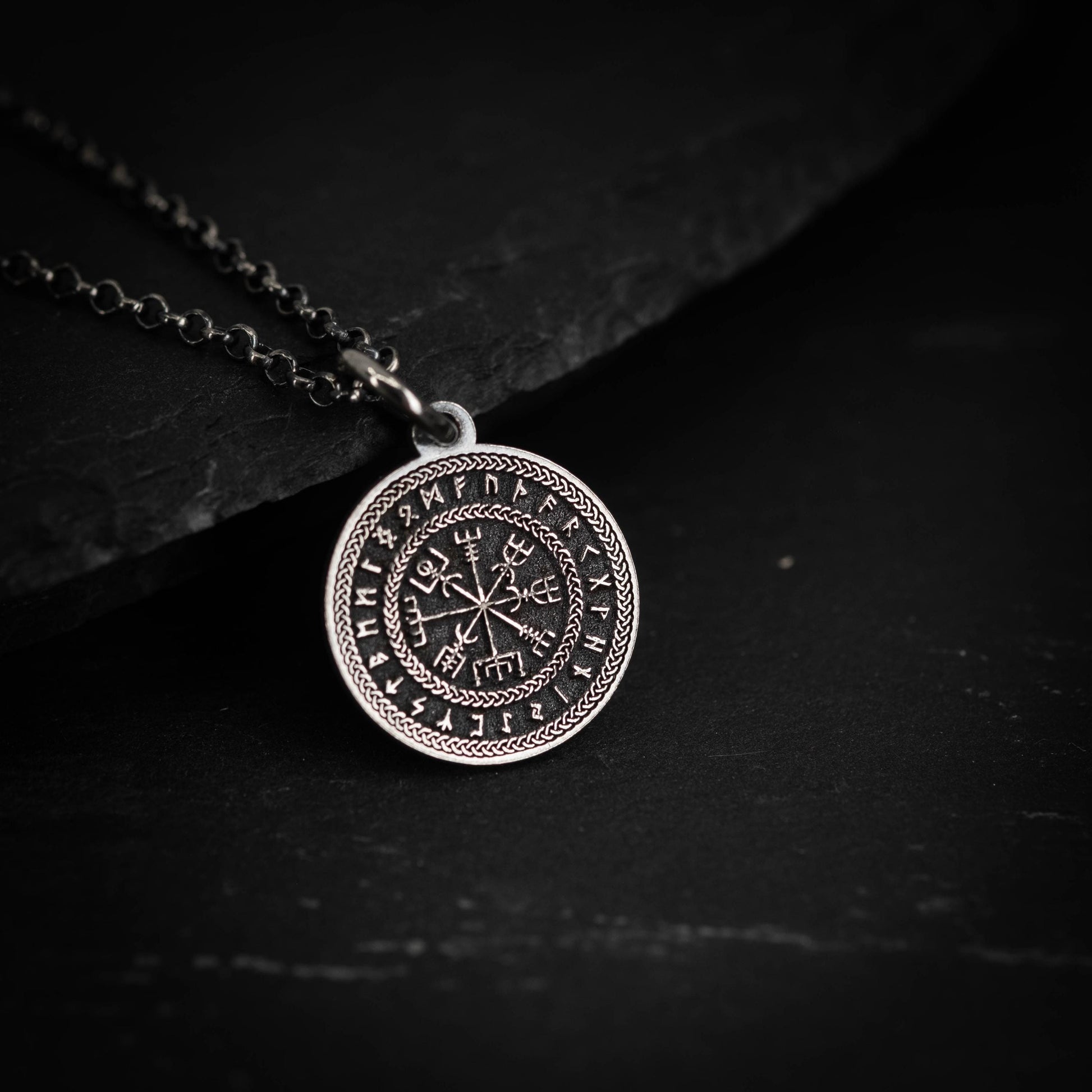 Sterling Silver Vegvisir Viking Compass Pendant — Norse Rune Necklace for Men, Unisex Viking Amulet, Protection Jewelry, Norse Gift