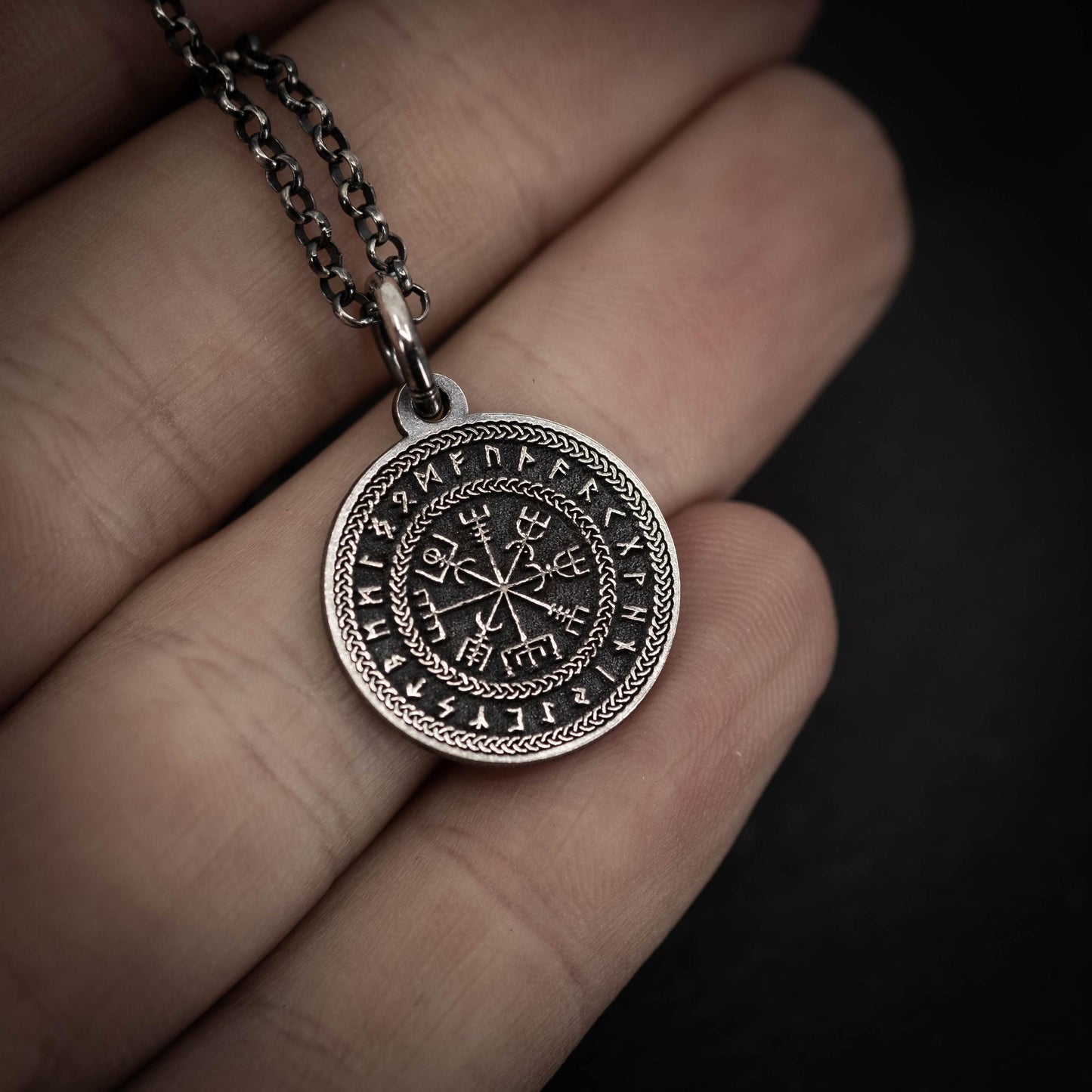 Sterling Silver Vegvisir Viking Compass Pendant — Norse Rune Necklace for Men, Unisex Viking Amulet, Protection Jewelry, Norse Gift
