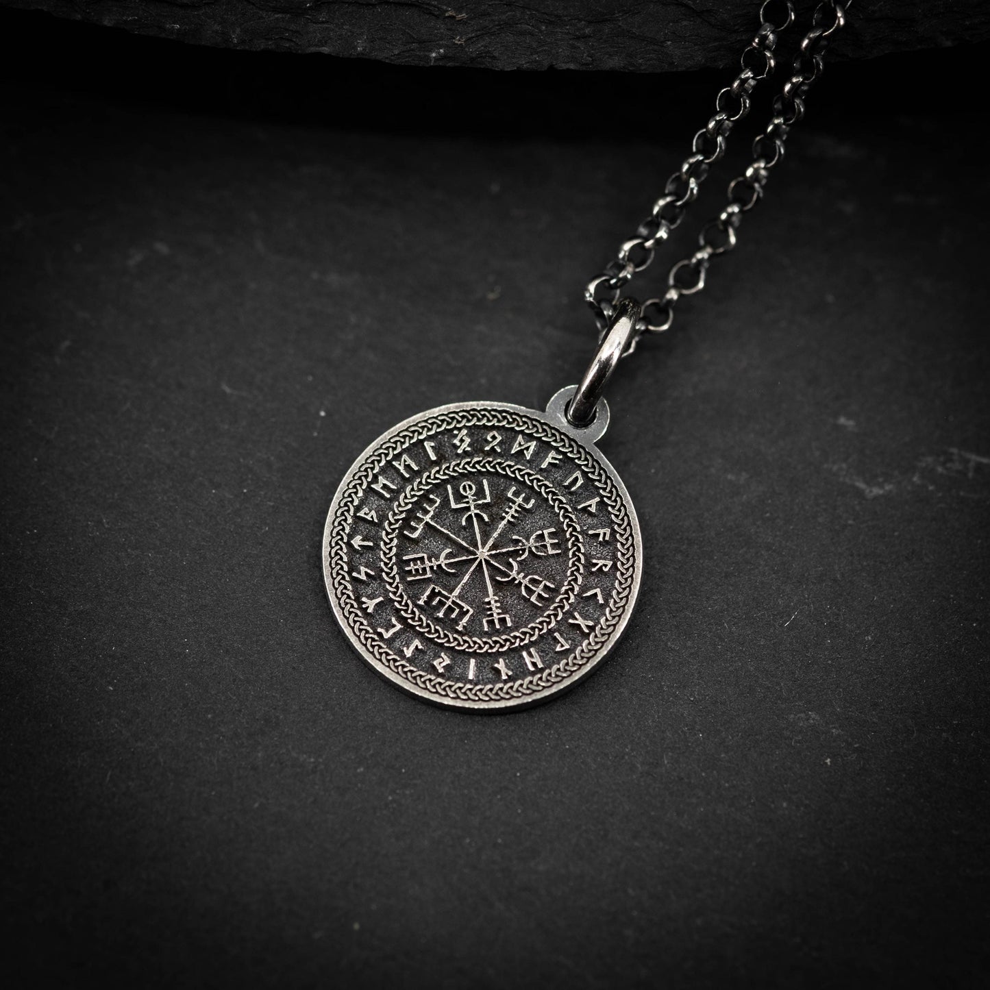 Sterling Silver Vegvisir Viking Compass Pendant — Norse Rune Necklace for Men, Unisex Viking Amulet, Protection Jewelry, Norse Gift