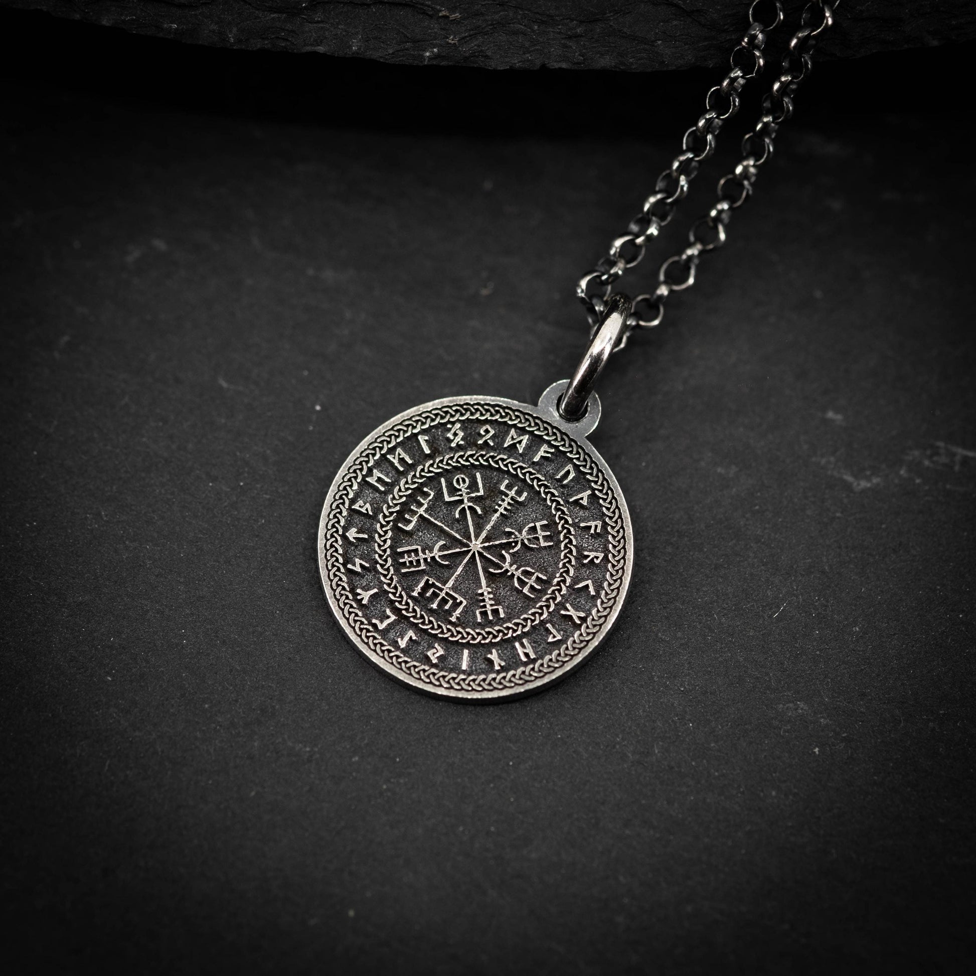 Sterling Silver Vegvisir Viking Compass Pendant — Norse Rune Necklace for Men, Unisex Viking Amulet, Protection Jewelry, Norse Gift