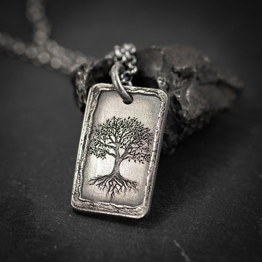 Tree of Life Necklace in Silver, Handmade Nature Pendant, Unique Rustic Jewelry Gift for Him or Her