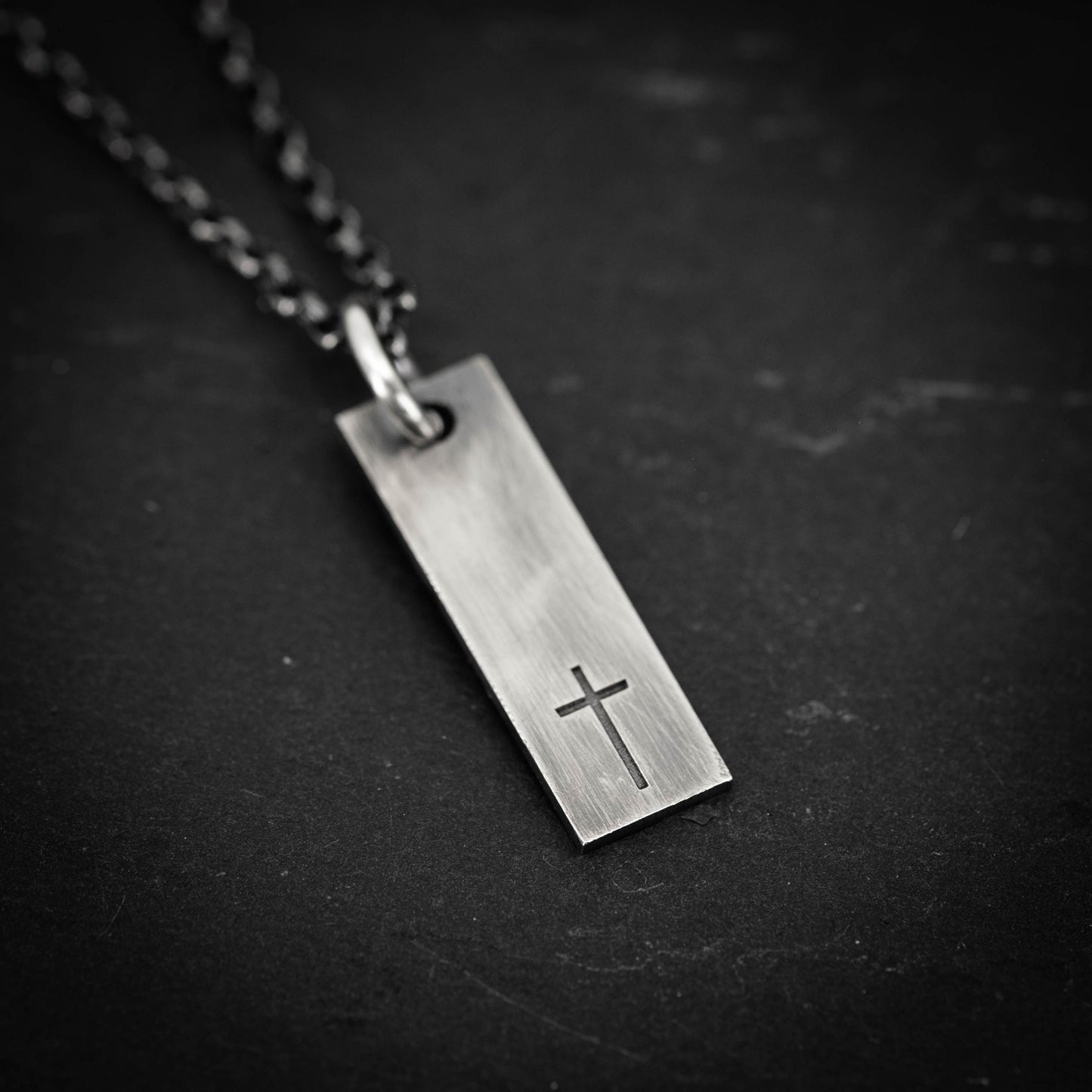 Minimalist Silver Cross Pendant – Rectangular Bar Necklace, Handmade Faith Jewelry for Men, Christmas gift