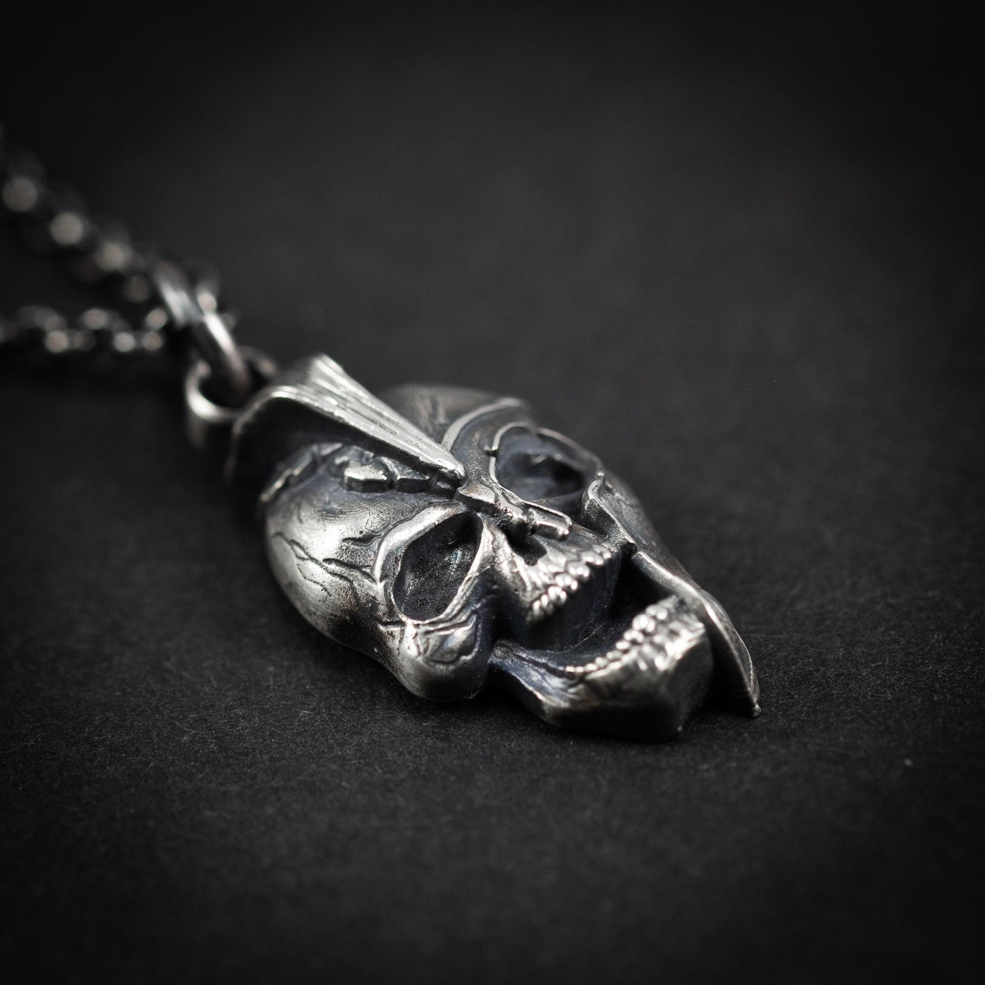 Silver Spartan warrior skull pendant, Gladiator Helmet necklace,, Boyfriend handmade gift, Greek Mythology pendant, unique mens necklace