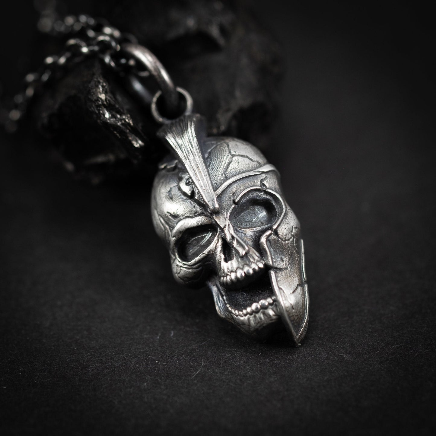 Silver Spartan warrior skull pendant, Gladiator Helmet necklace,, Boyfriend handmade gift, Greek Mythology pendant, unique mens necklace