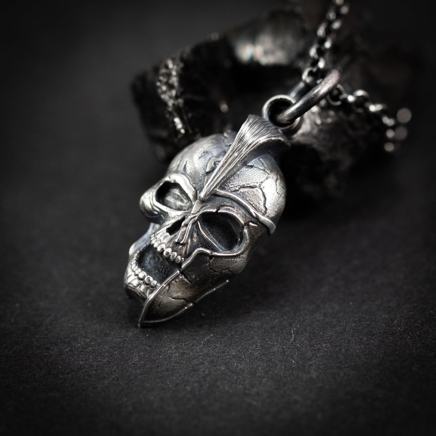 Silver Spartan warrior skull pendant, Gladiator Helmet necklace,, Boyfriend handmade gift, Greek Mythology pendant, unique mens necklace