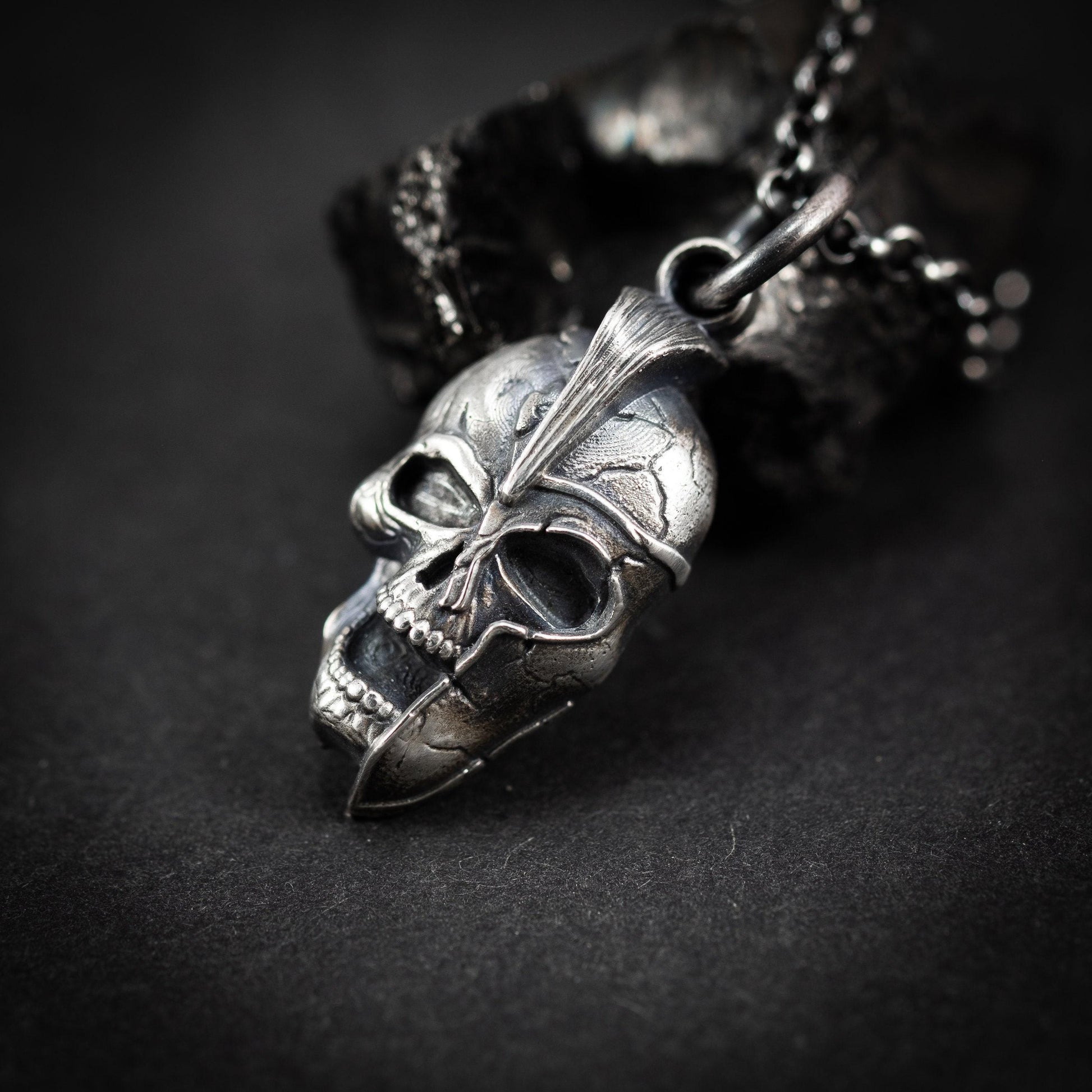 Silver Spartan warrior skull pendant, Gladiator Helmet necklace,, Boyfriend handmade gift, Greek Mythology pendant, unique mens necklace