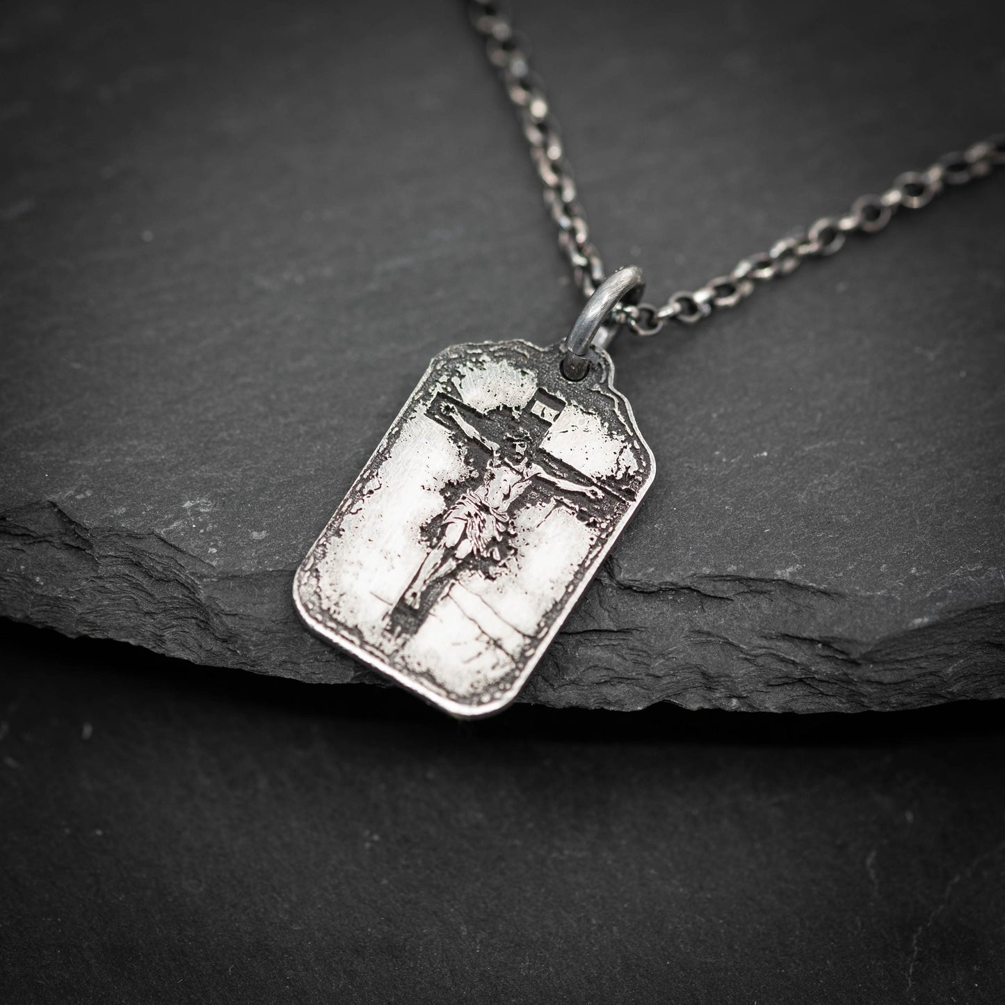 Crucified Jesus Silver Mens Christian necklace, Strength pendant necklace, Christian gifts, Handmade jewelry, Boyfriend gift, Husband gift