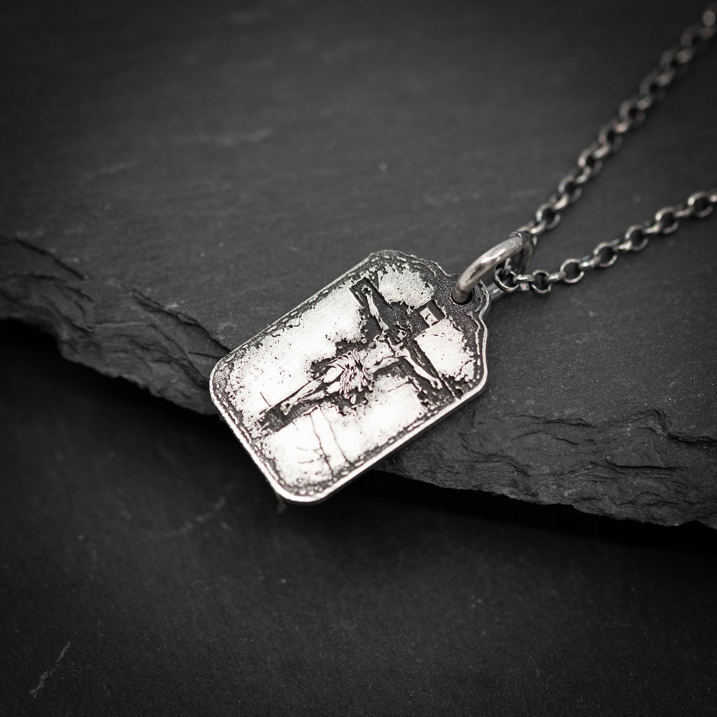 Crucified Jesus Silver Mens Christian necklace, Strength pendant necklace, Christian gifts, Handmade jewelry, Boyfriend gift, Husband gift