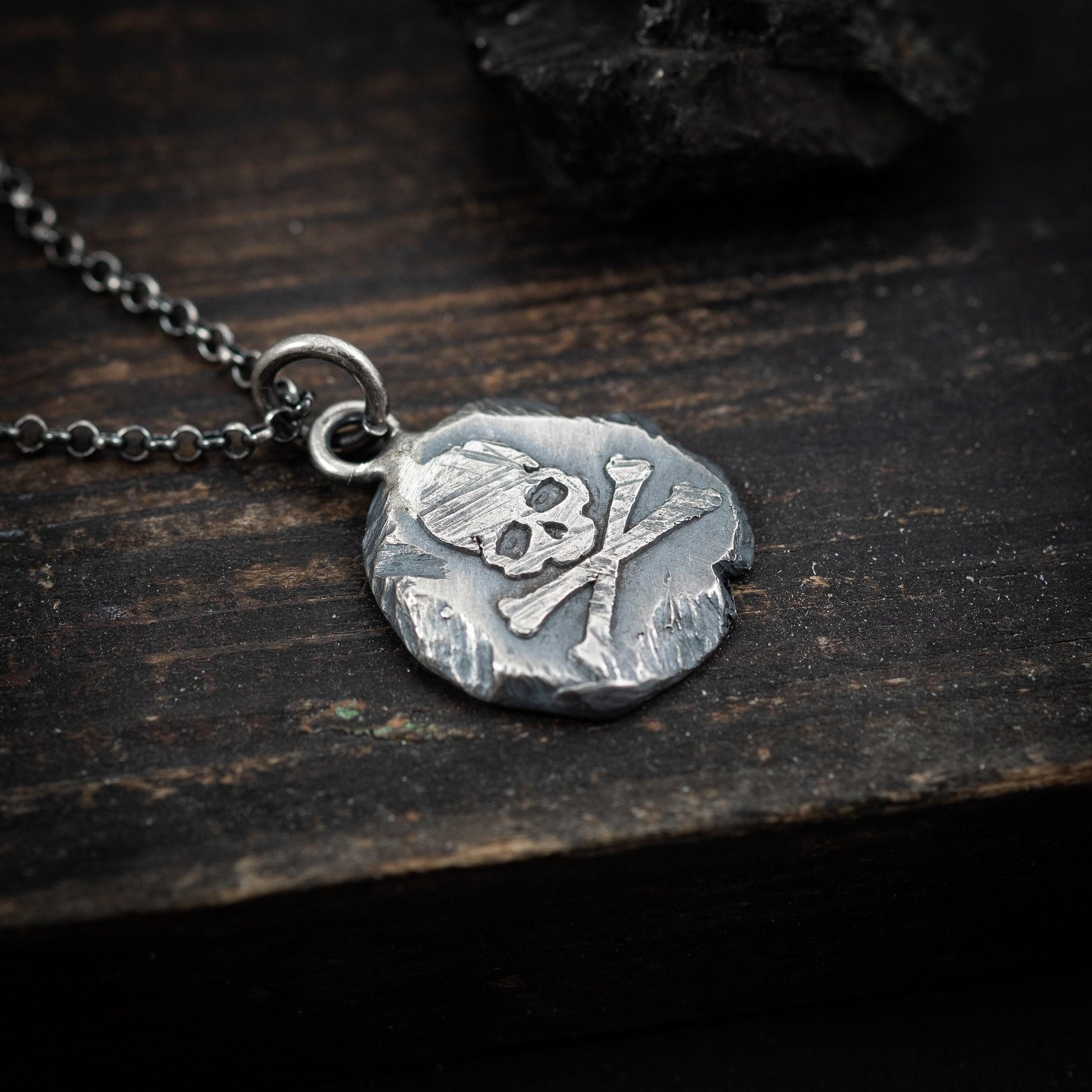 Rustic mens Silver Skull necklace, Memento Mori Oxidized Handmade jewelry, Boyfriend gift, Unique Gift for him, Mens gift, Husbant gift