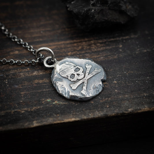 Rustic mens Silver Skull necklace, Memento Mori Oxidized Handmade jewelry, Boyfriend gift, Unique Gift for him, Mens gift, Husbant gift