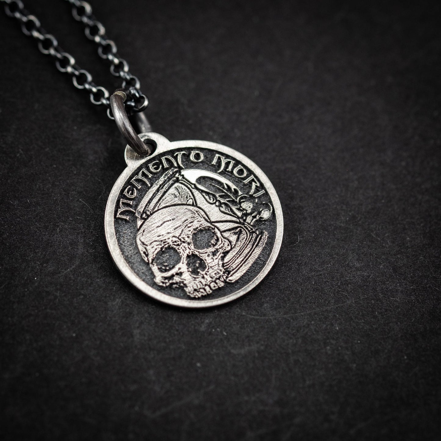 Memento mori Skull Silver Necklace for men, Personalized boyfriend gift, best friend gift, handmade goth oxidized jewelry, mens necklace