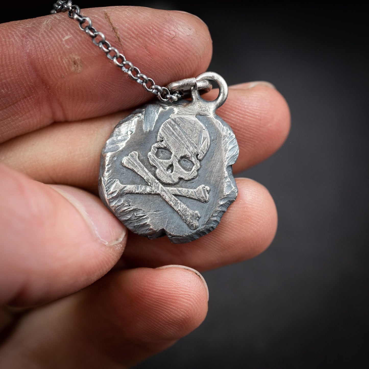 Rustic mens Silver Skull necklace, Memento Mori Oxidized Handmade jewelry, Boyfriend gift, Unique Gift for him, Mens gift, Husbant gift