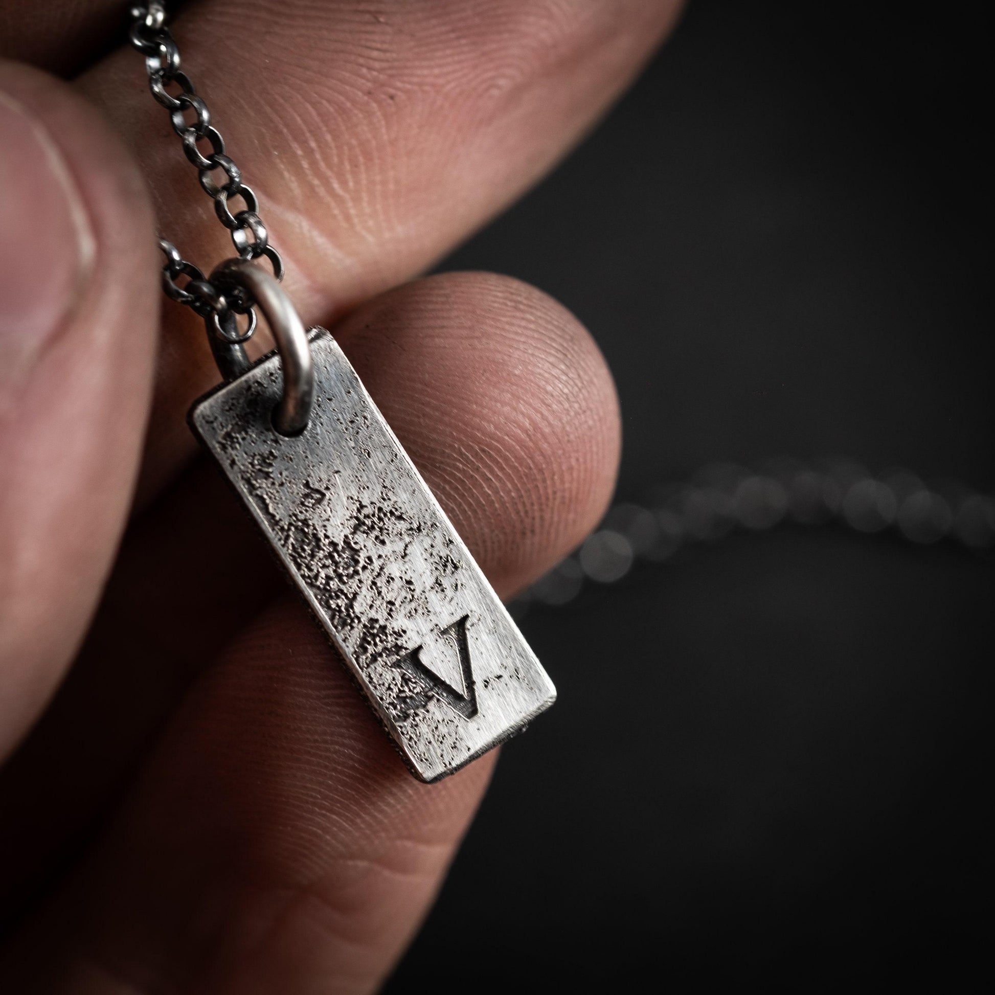 Silver Rustic Men's Initial Necklace – Personalized Chain with Custom Letter Pendant, Unique Gift for Him